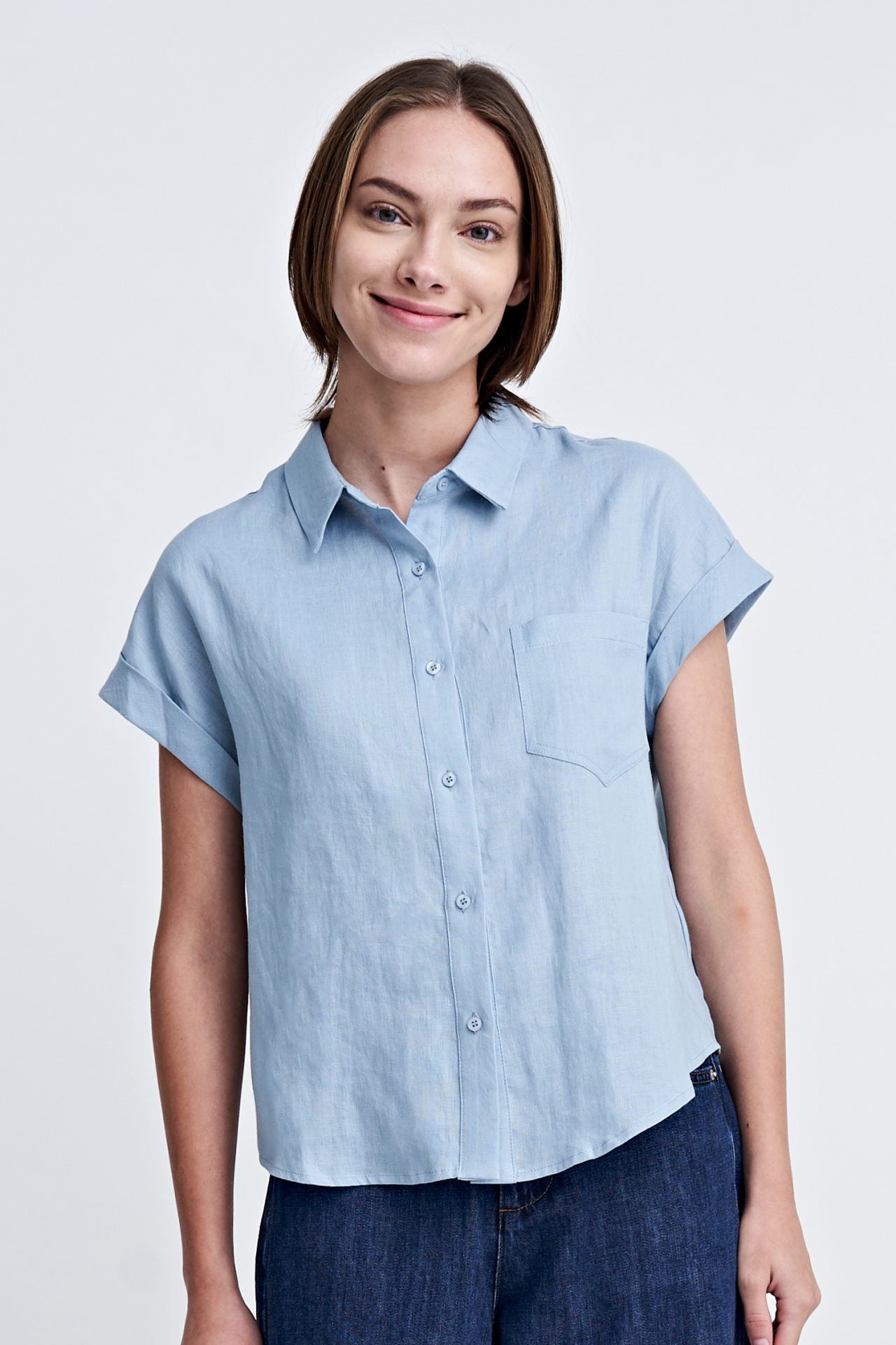 Linen Button Front Blouse