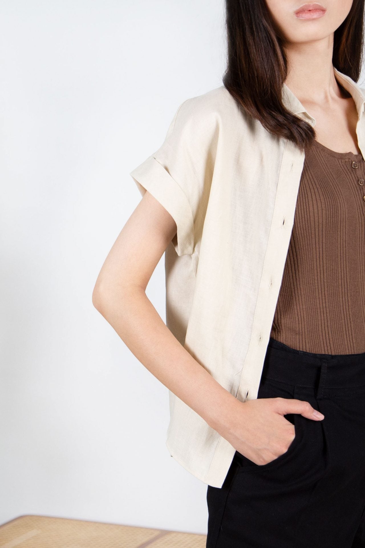 Linen Button Front Blouse