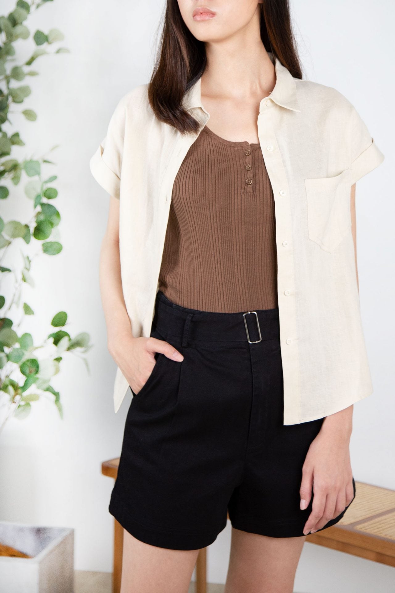 Linen Button Front Blouse