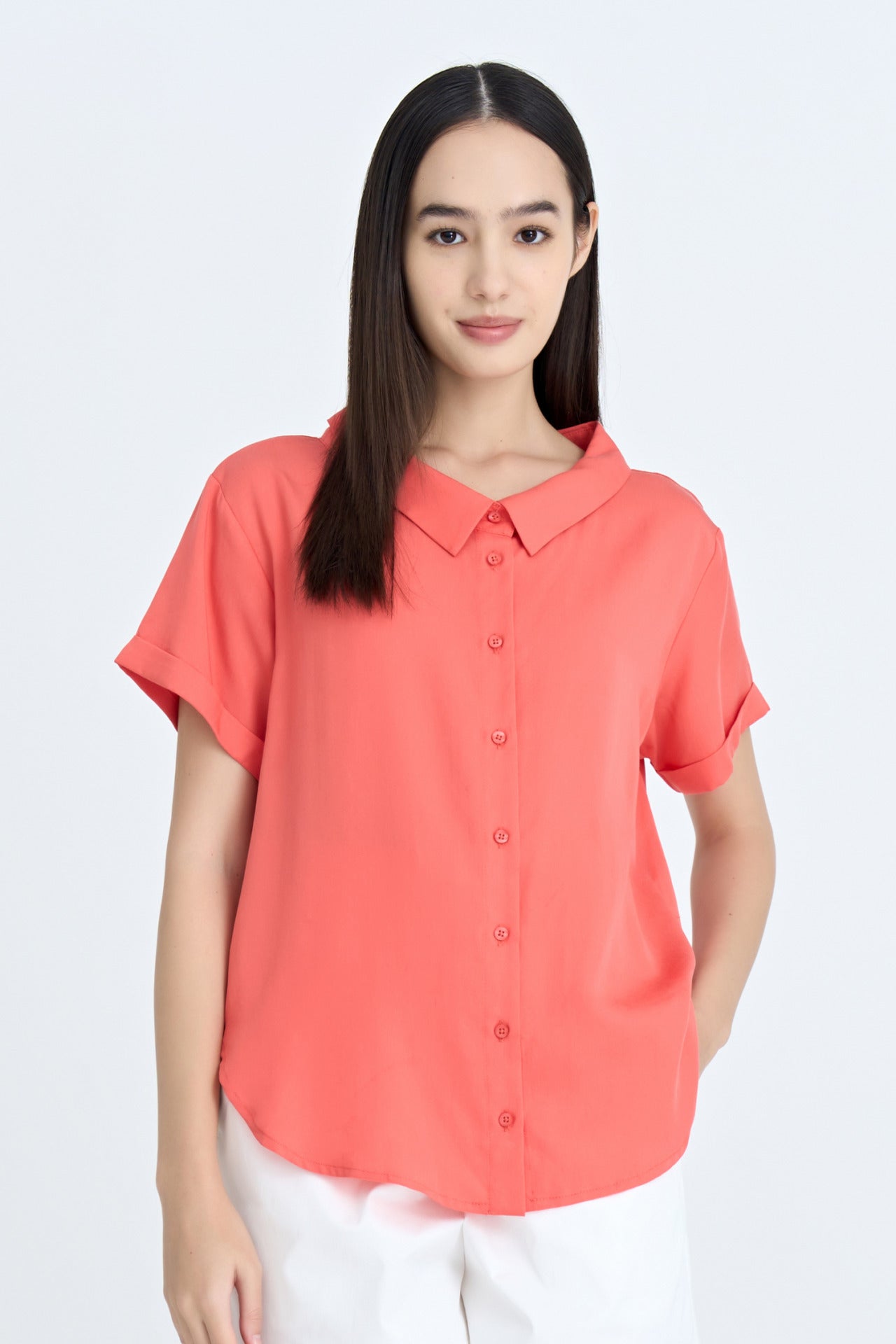 Button Up Cap Sleeve Blouse