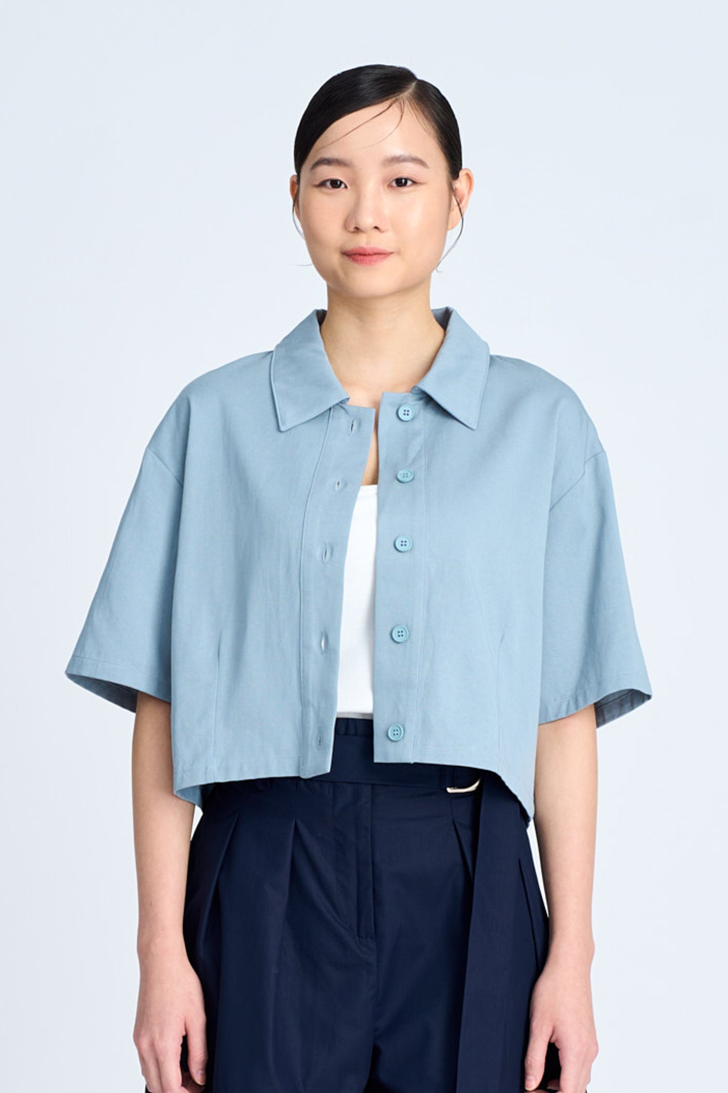 Cropped Blouse - Dusty Blue