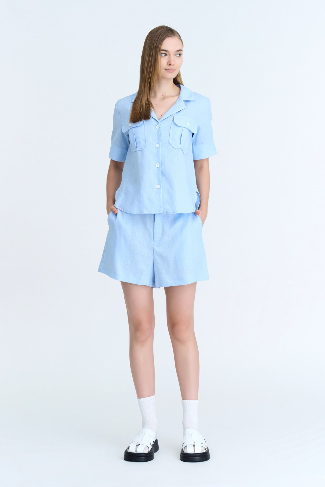 Skipper Collar Short Sleeve Blouse