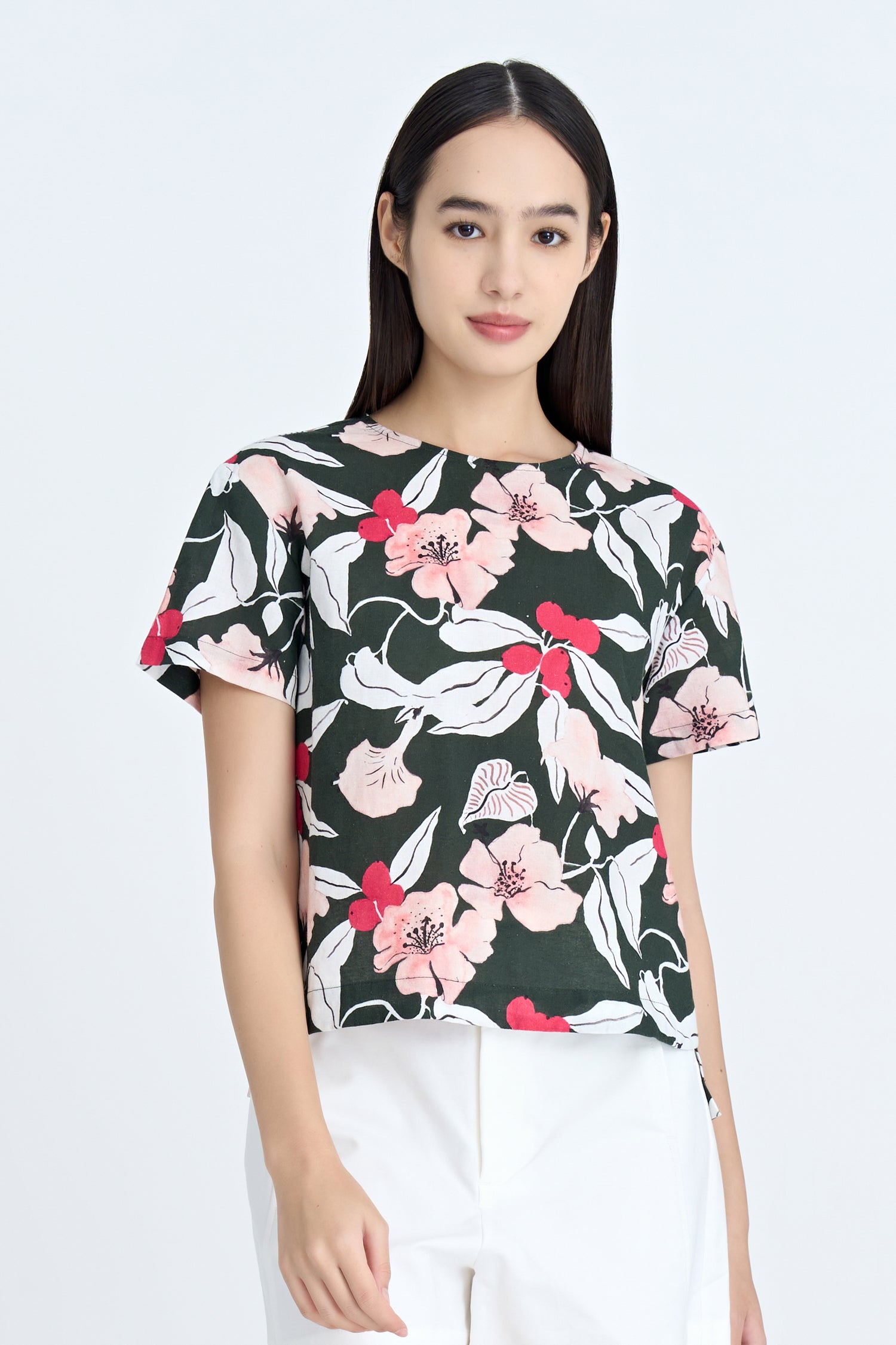 Floral Short Sleeve Blouse - Forest Floral