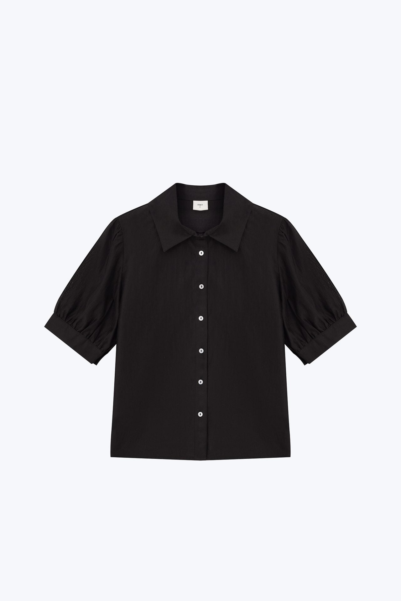 Organza Puff Sleeve Blouse - Black