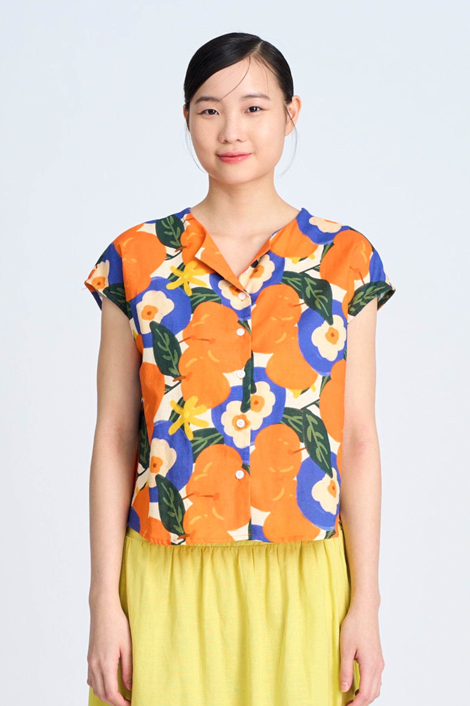 Floral Sleeveless Button Blouse - Floral Tangerine