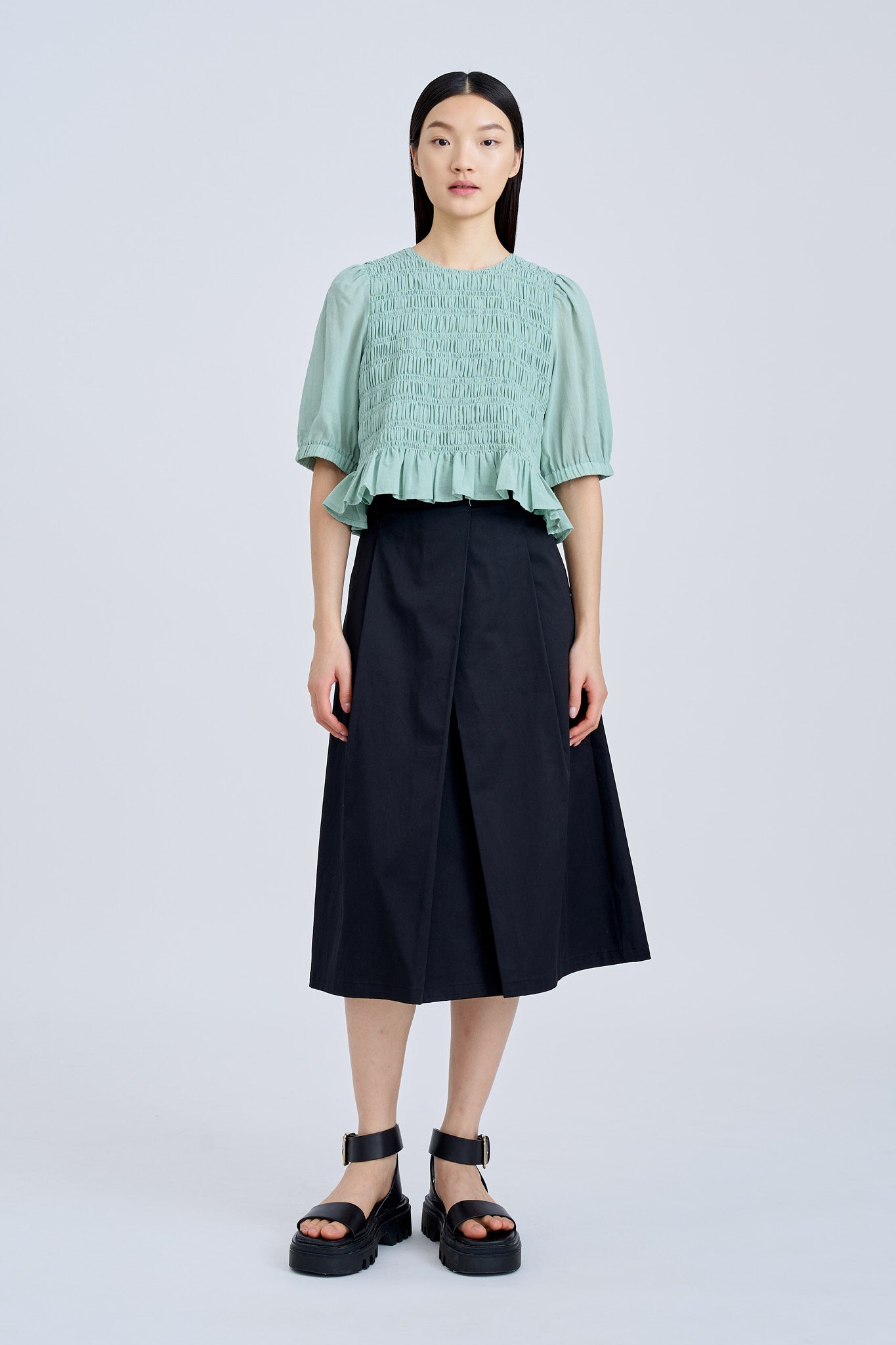 Puff Sleeve Smocked Top - Ice Green