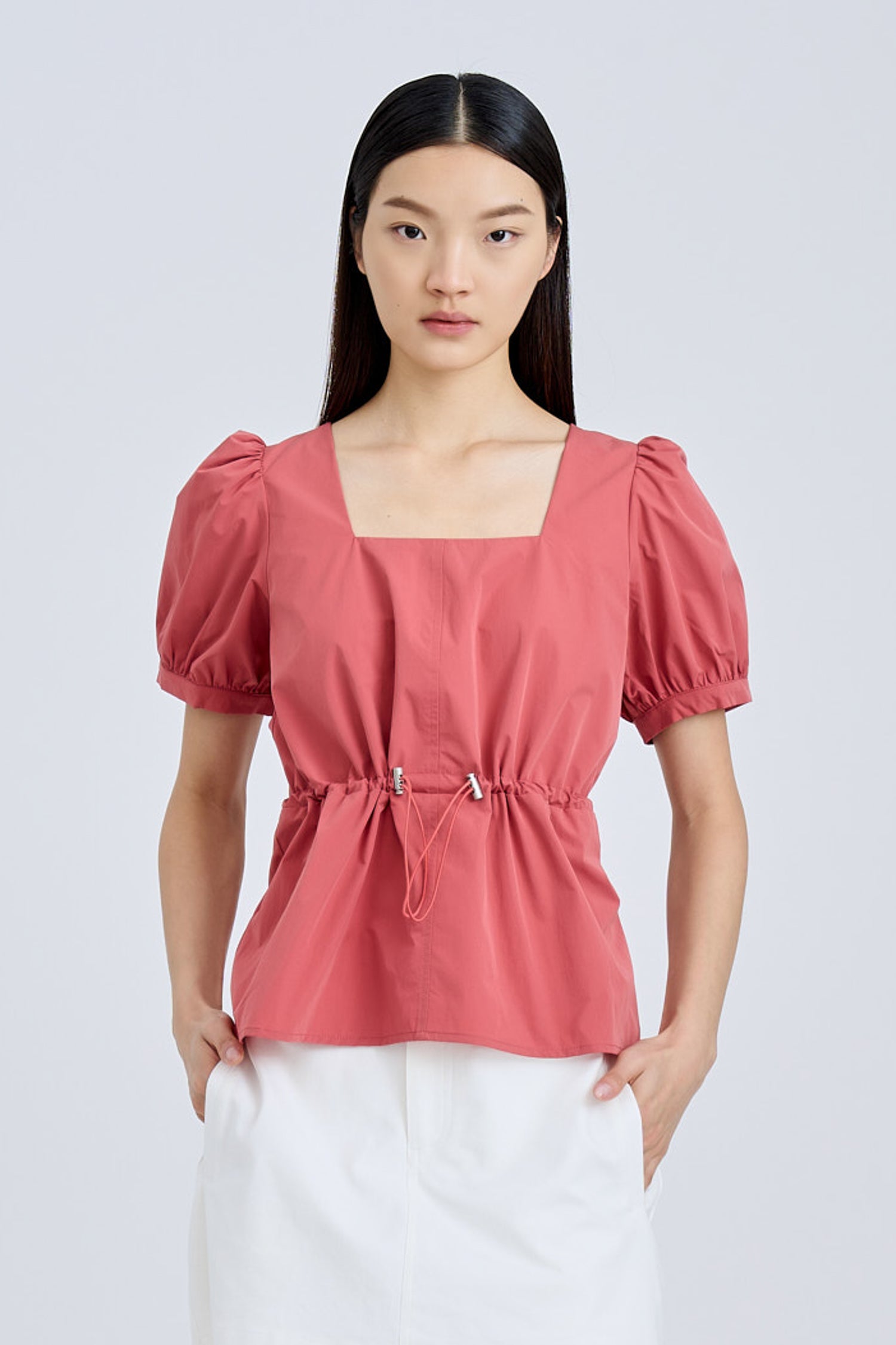 Drawcord Peplum Top - Dusty Cedar