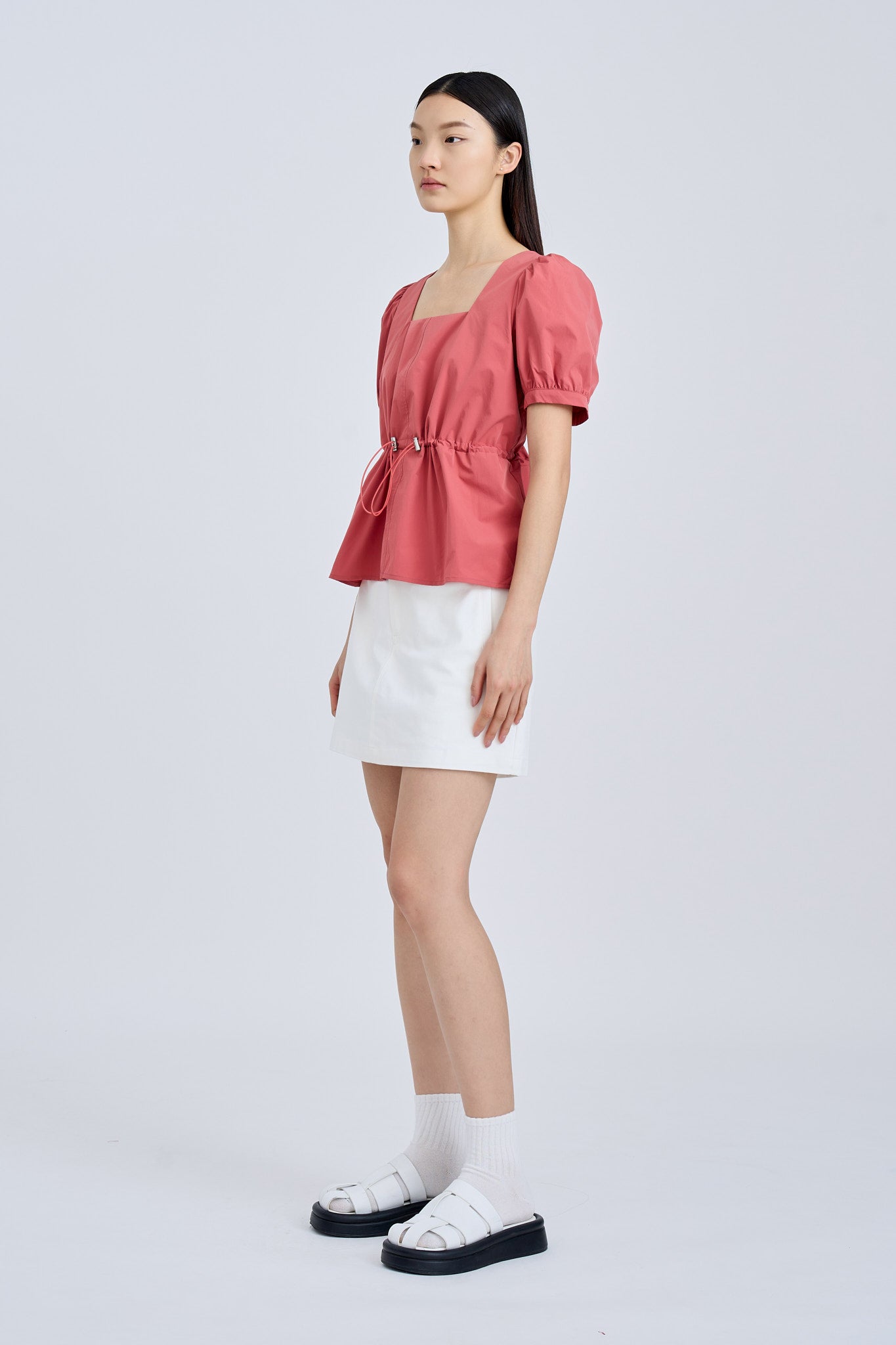 Drawcord Peplum Top - Dusty Cedar