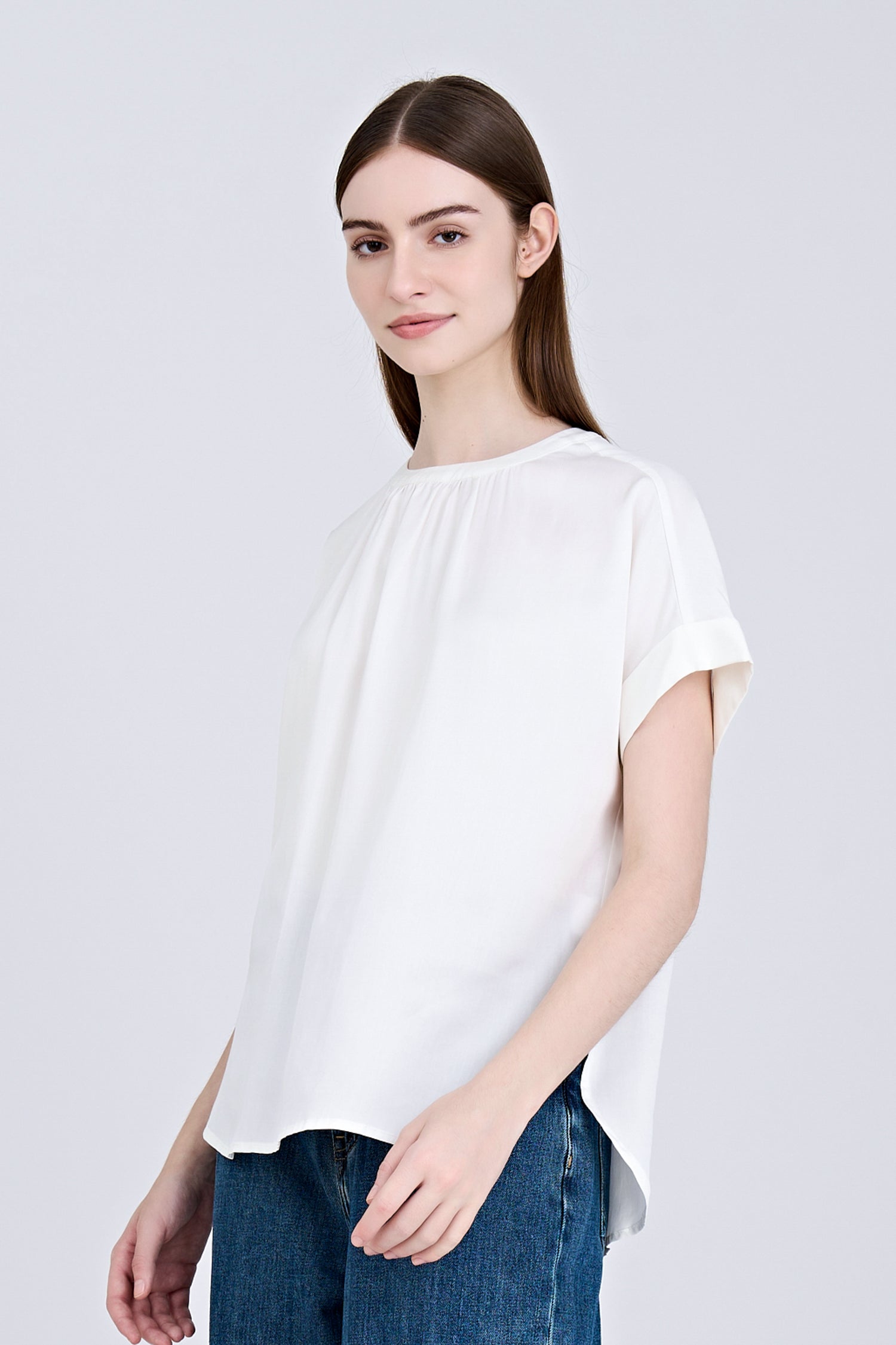 Gathered Neck Blouse - Cream