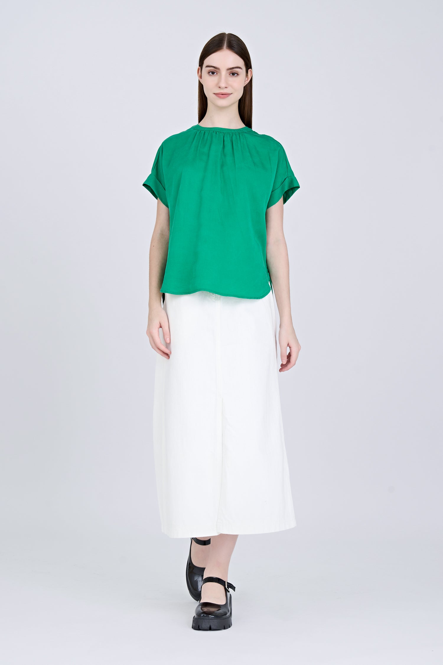 Gathered Neck Blouse - Green