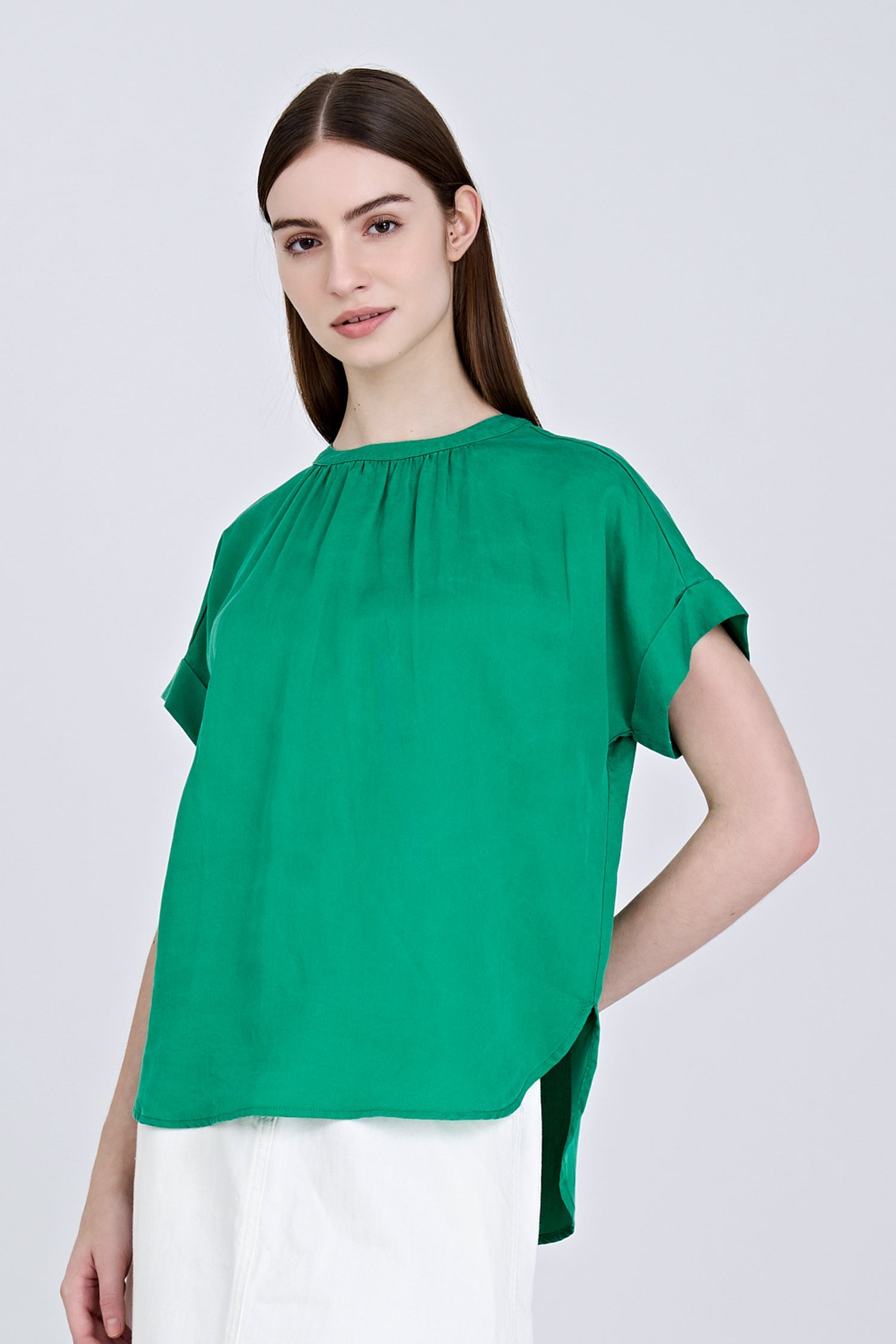 Gathered Neck Blouse - Green