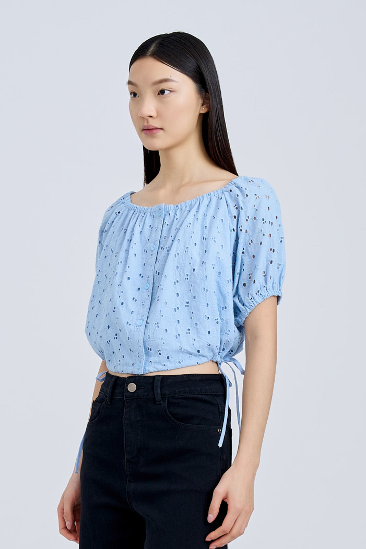 Drawstring Blouse - Sky Blue