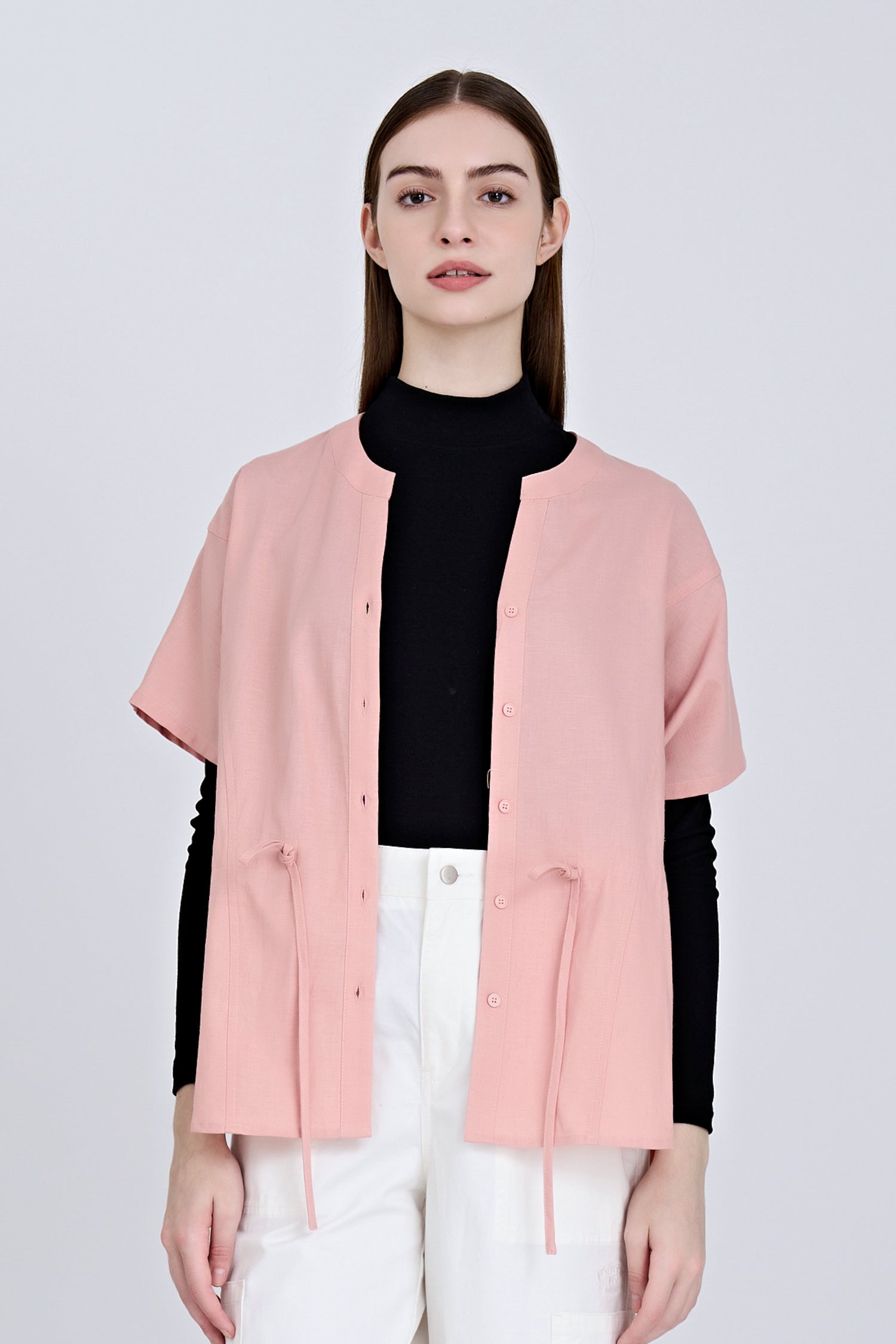 Wide Cut Drawstring Blouse - Blush