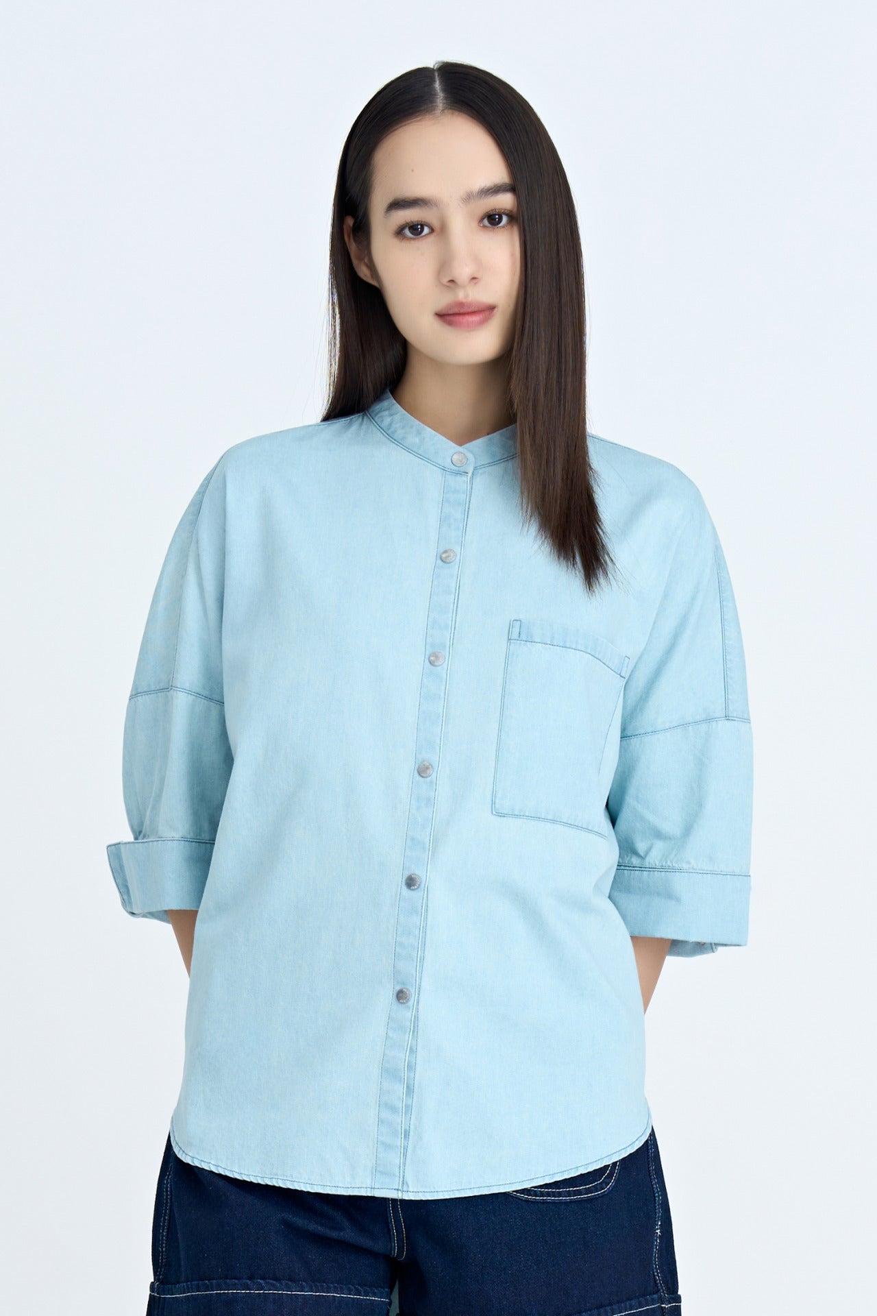 Denim Wide Cut Blouse - Light Denim