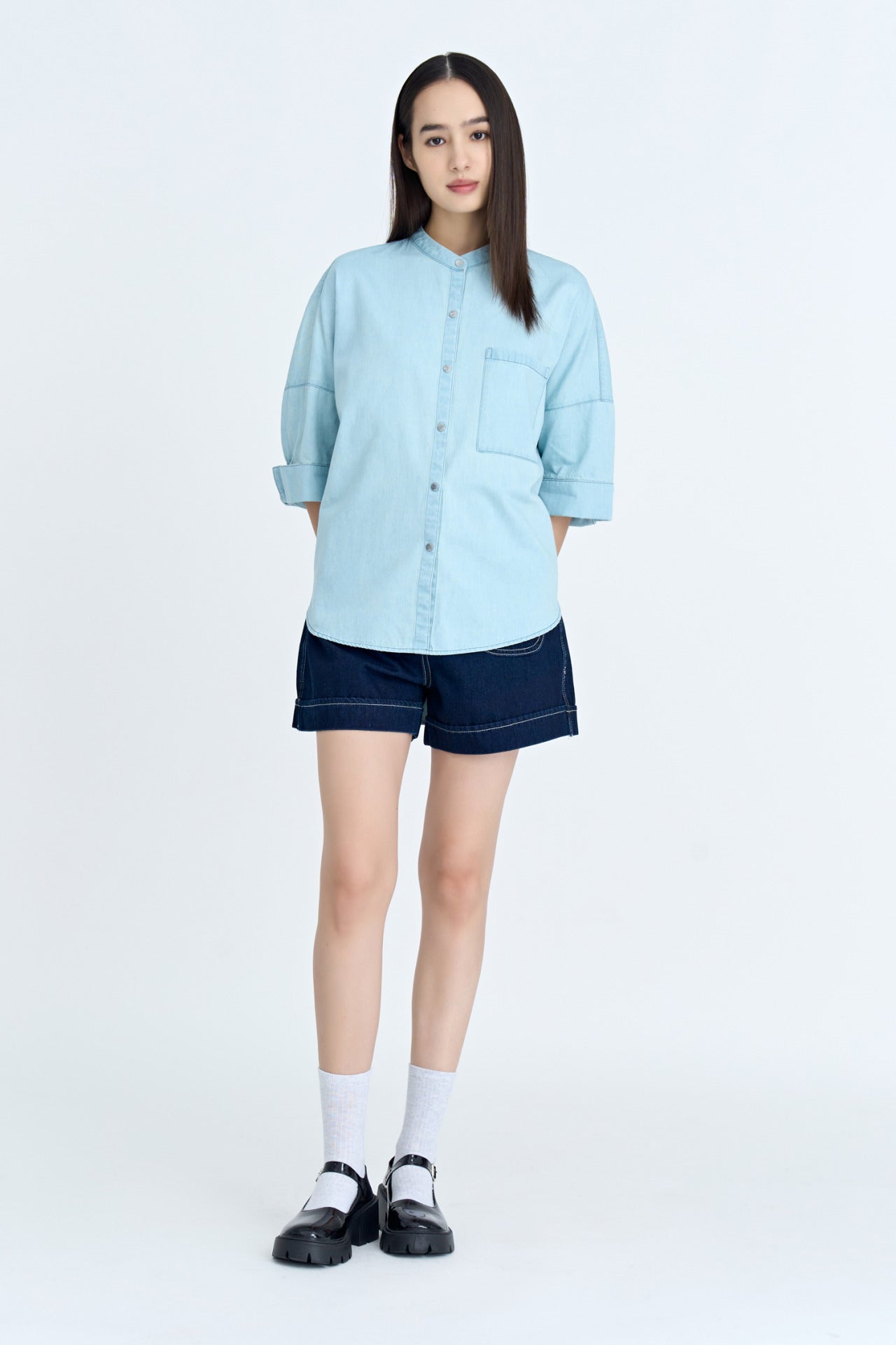 Denim Wide Cut Blouse - Light Denim