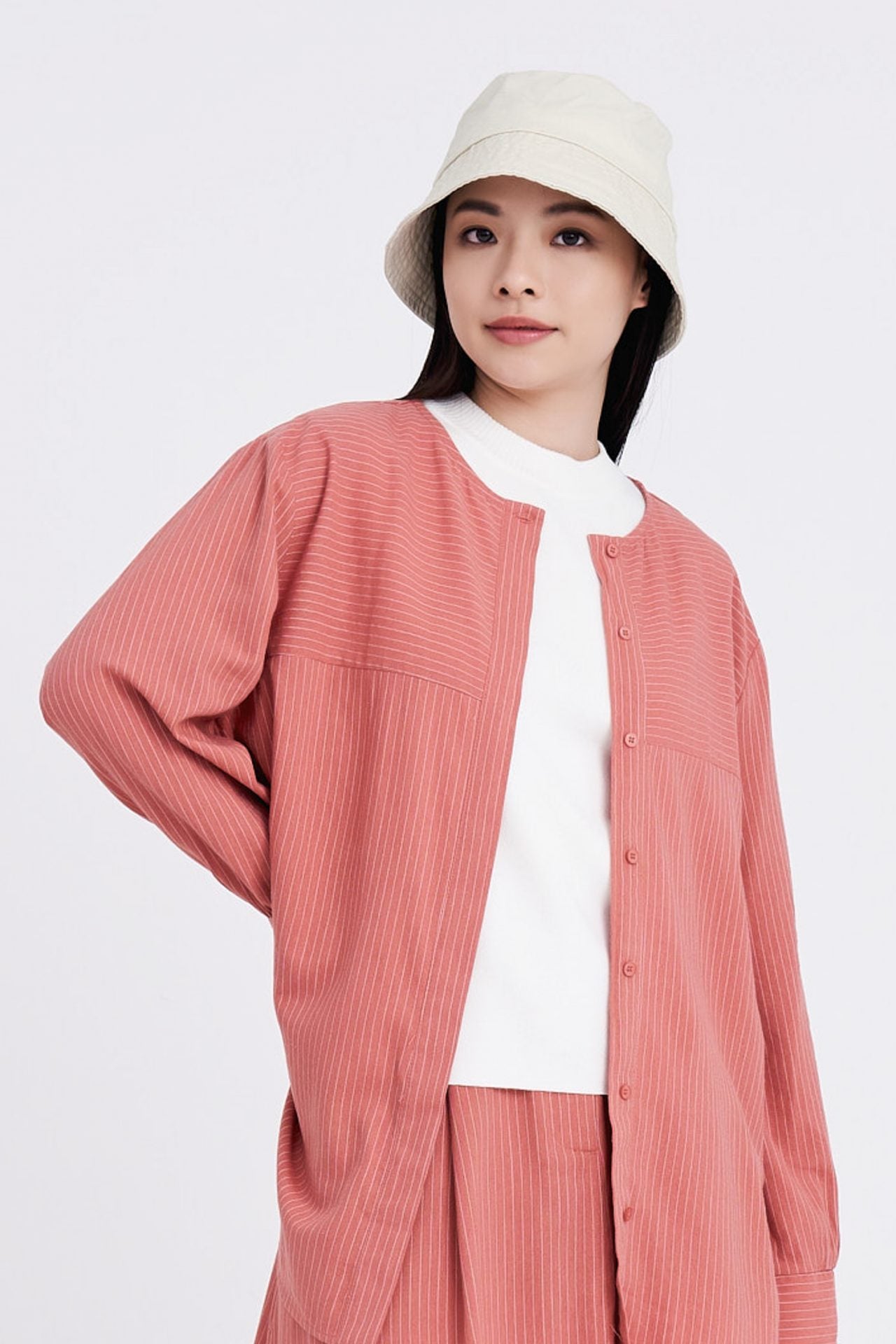 Striped Long Sleeve Blouse - Dusty Cedar