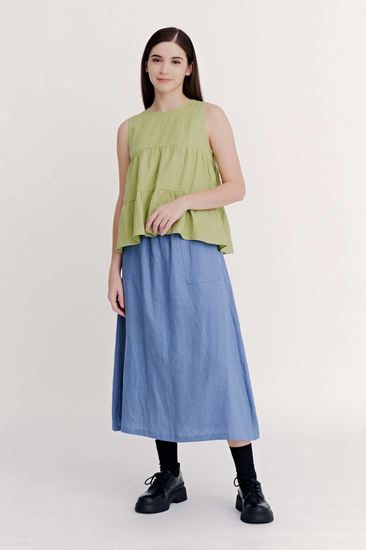 Tiered Sleeveless Blouse - Apple Green