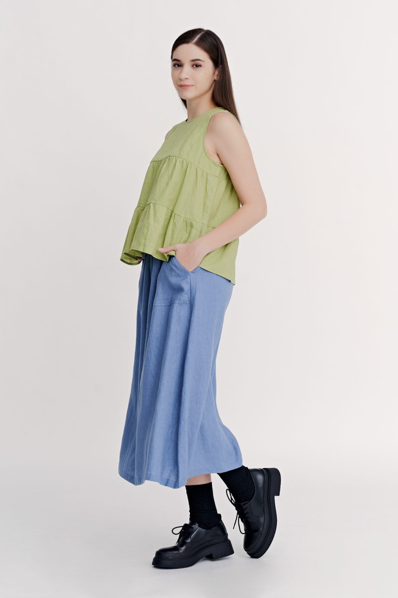 Tiered Sleeveless Blouse - Apple Green