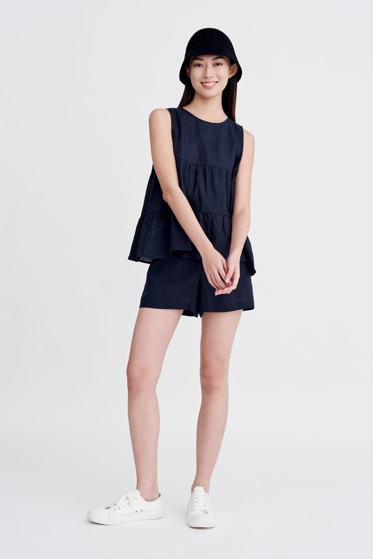 Tiered Sleeveless Blouse - Navy