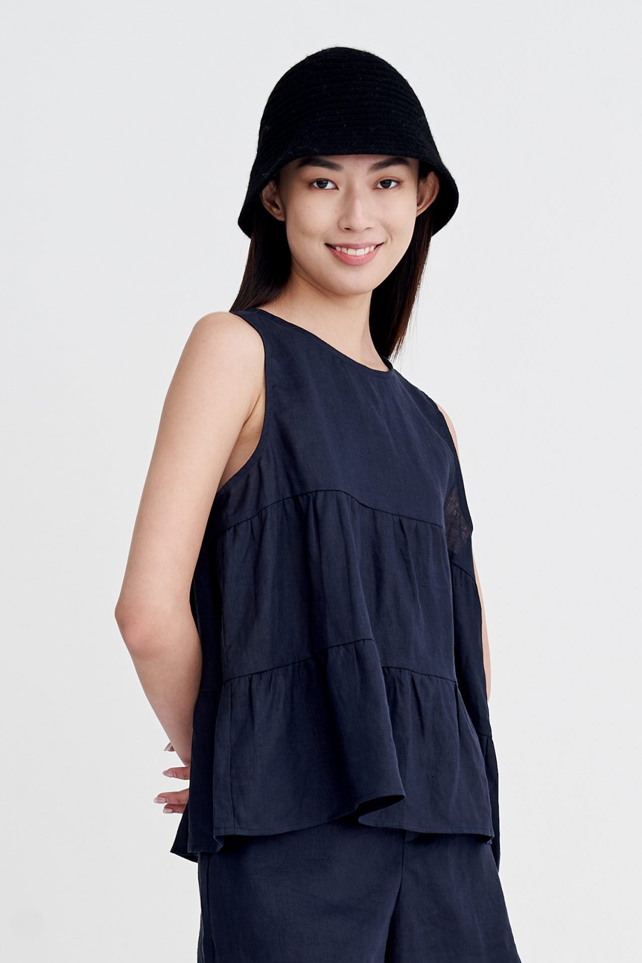 Tiered Sleeveless Blouse - Navy