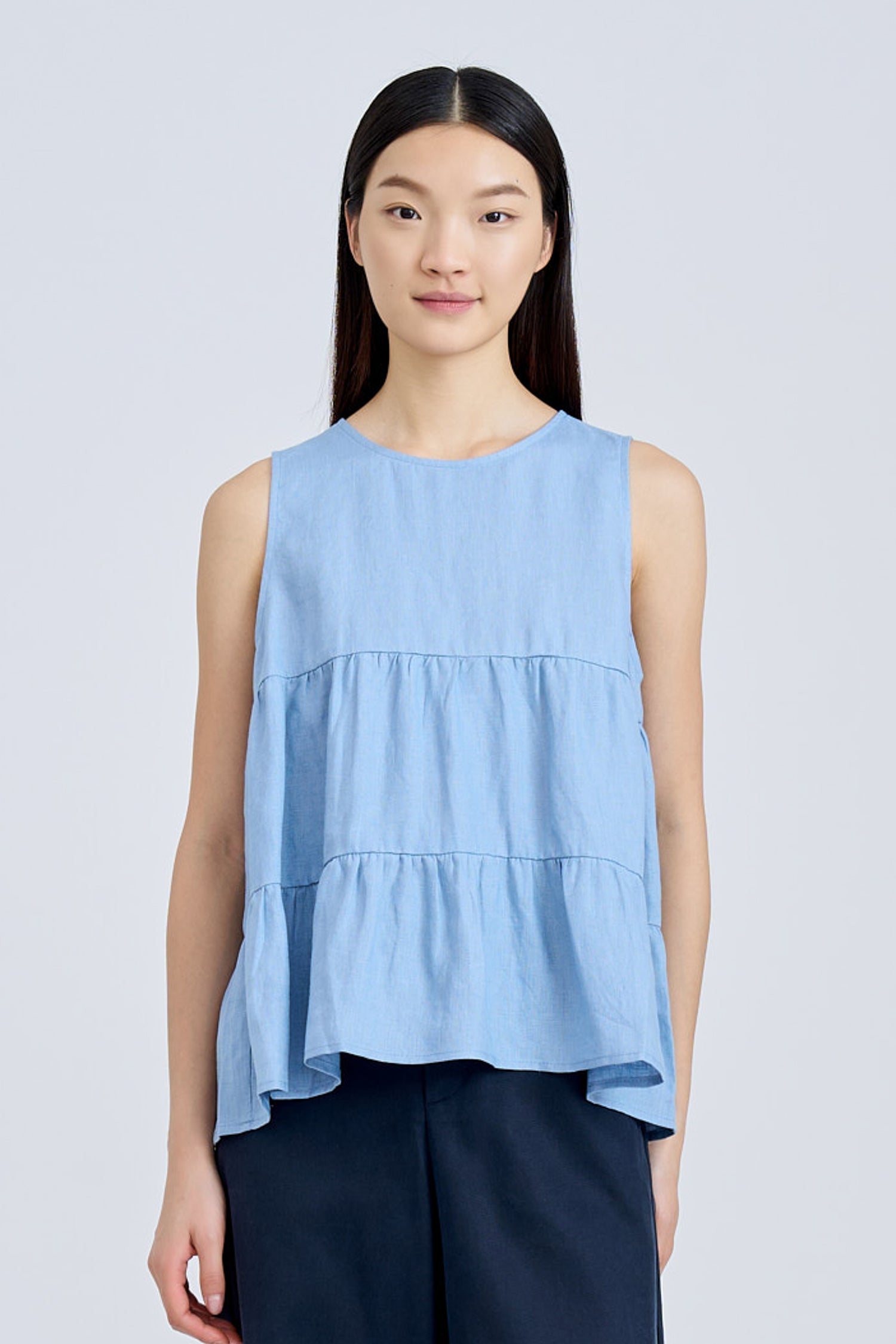 Tiered Sleeveless Blouse - Dusty Blue