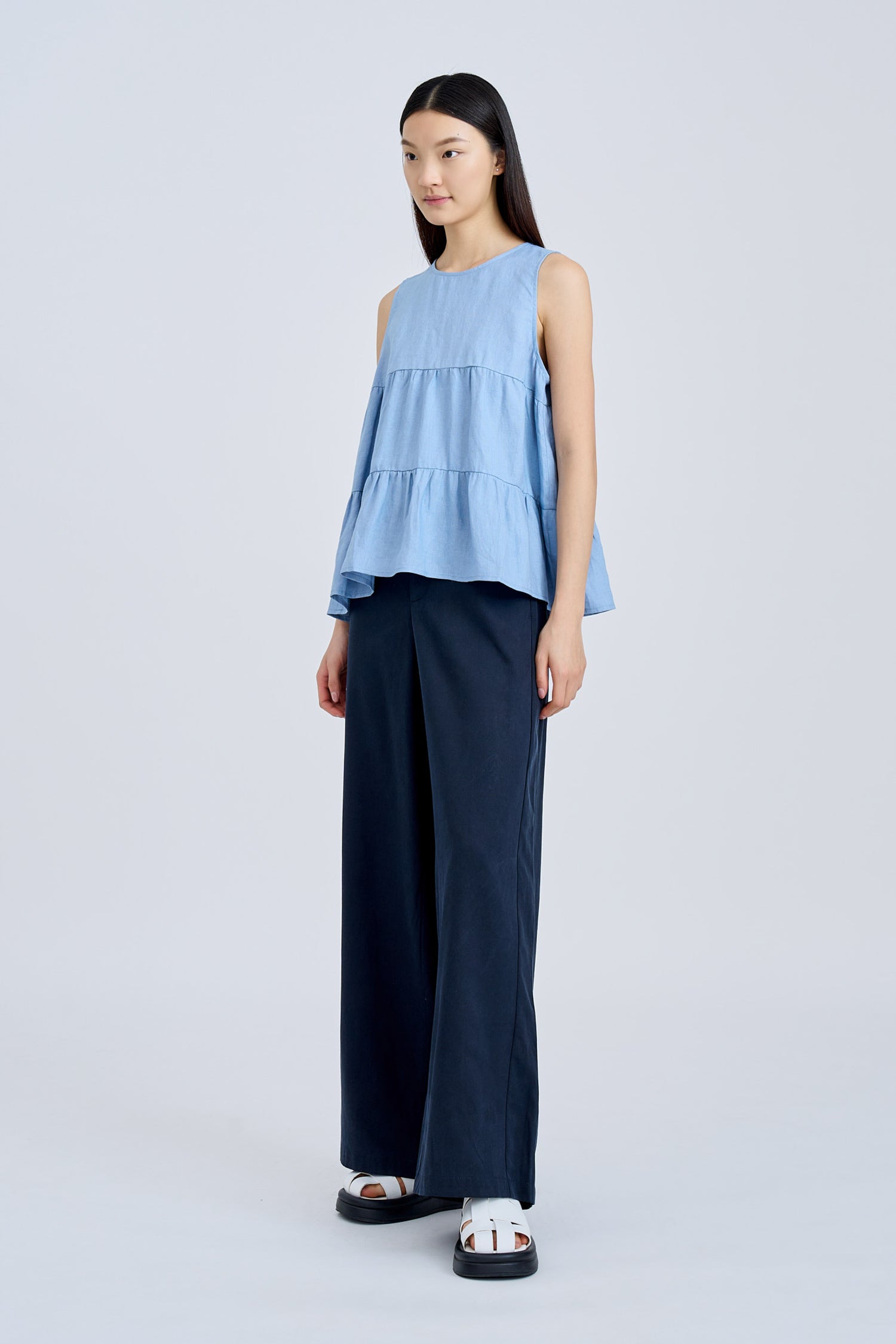 Tiered Sleeveless Blouse - Dusty Blue