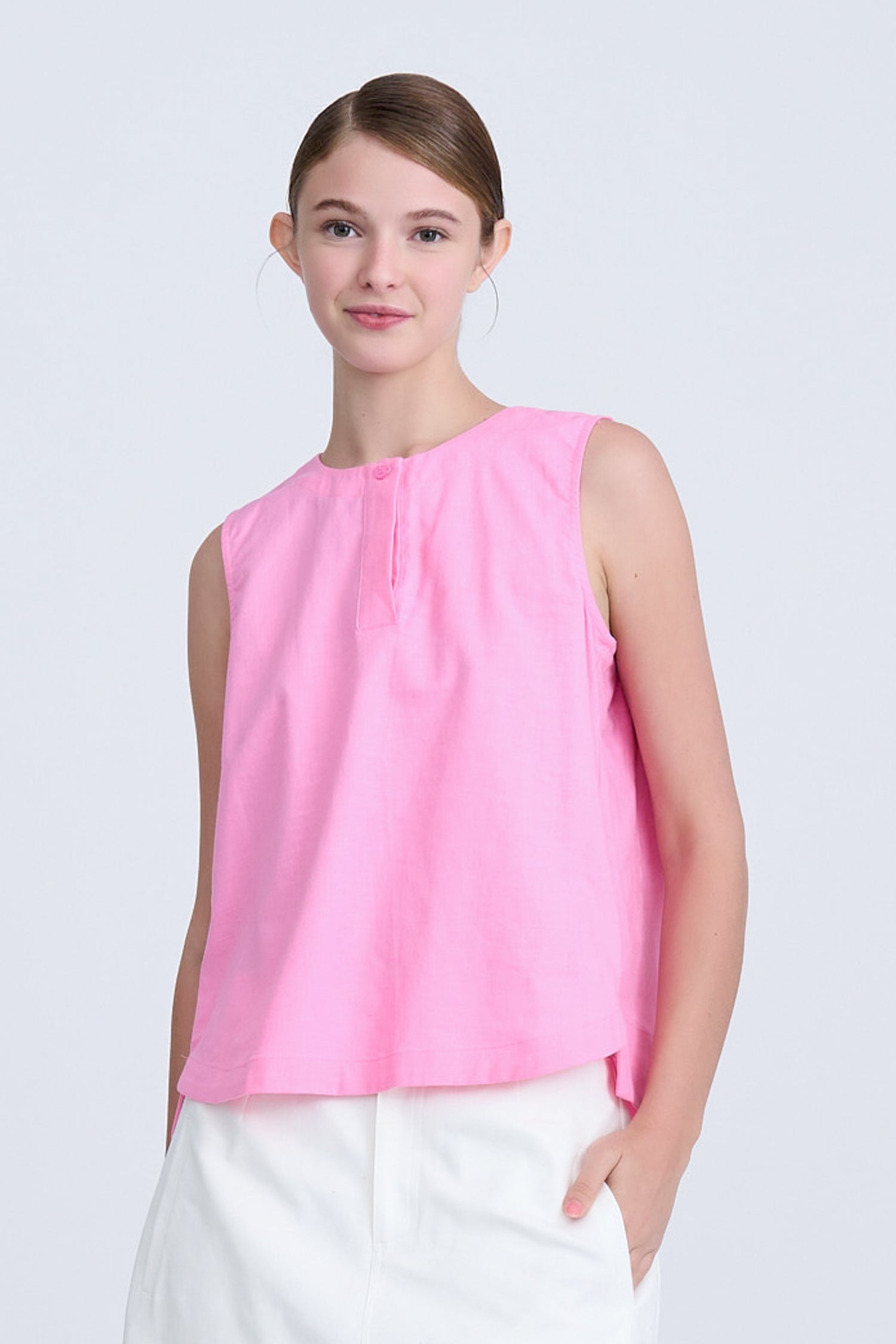 Half Placket Sleeveless Blouse - Pink