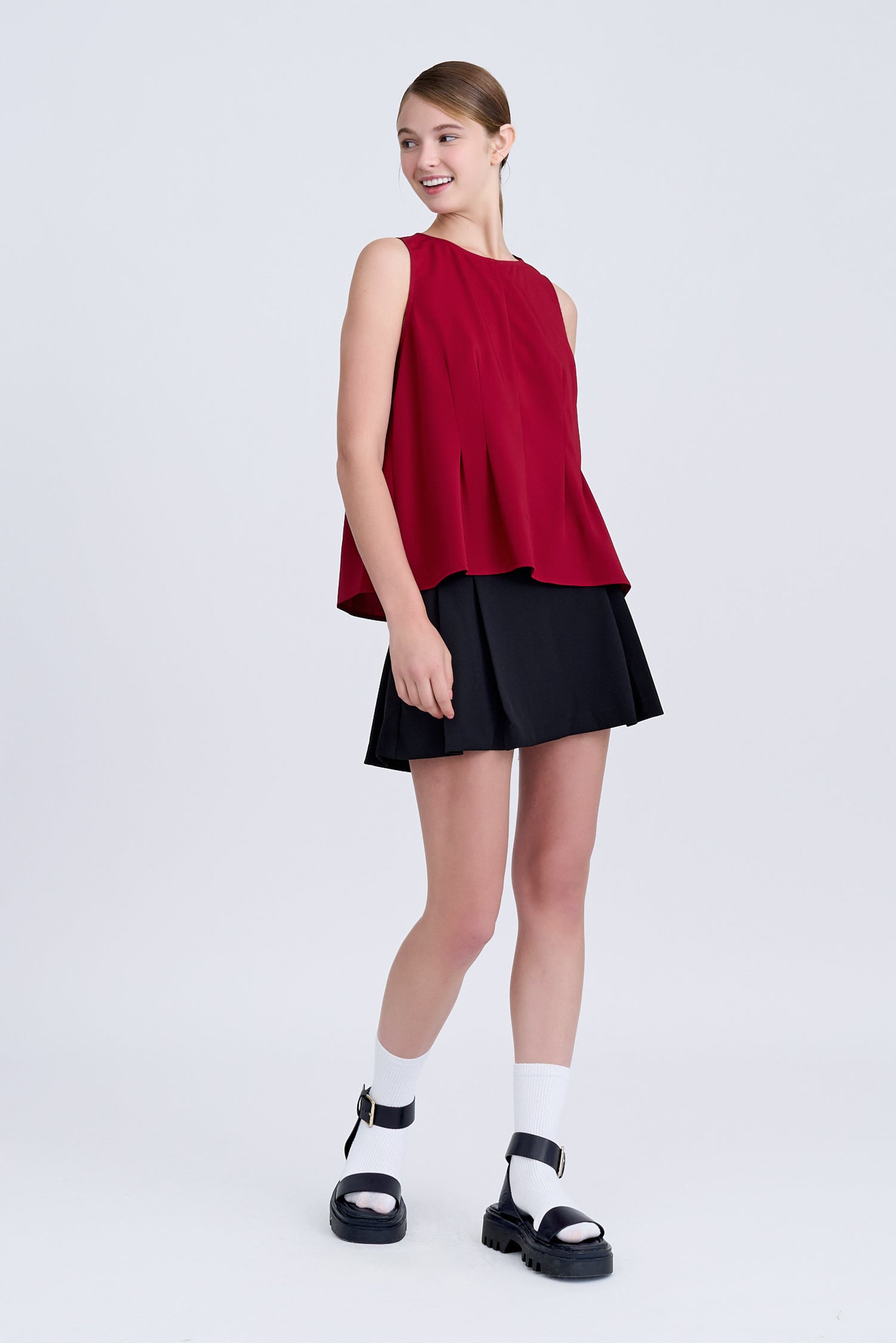 Pleated Blouse - Burgundy