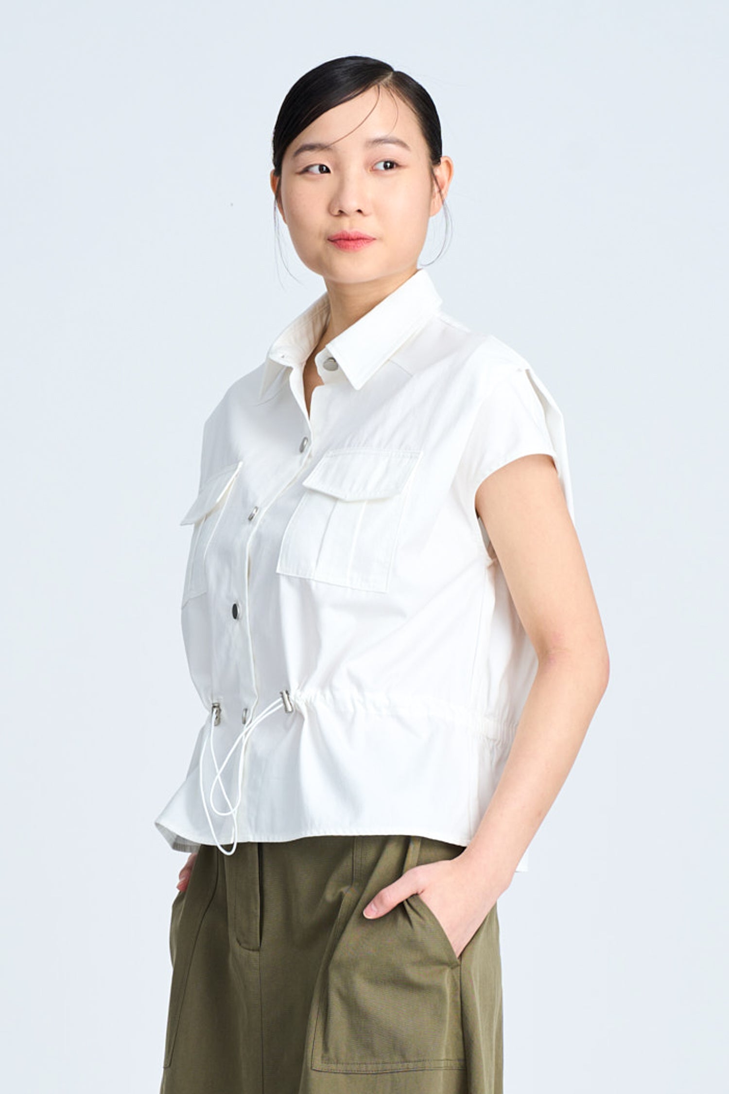 Drawcord Blouse - Cream