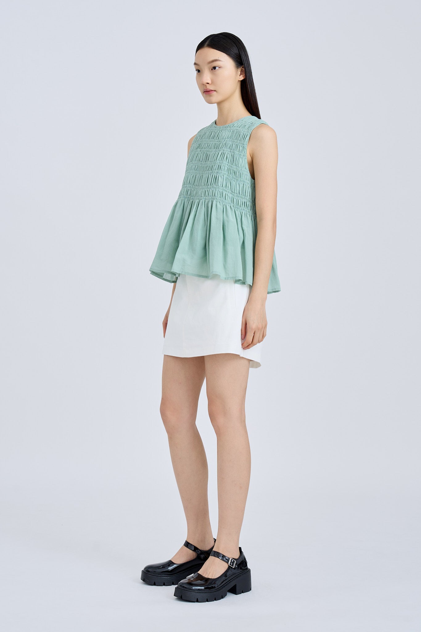 Sleeveless Smocked Top - Ice Green