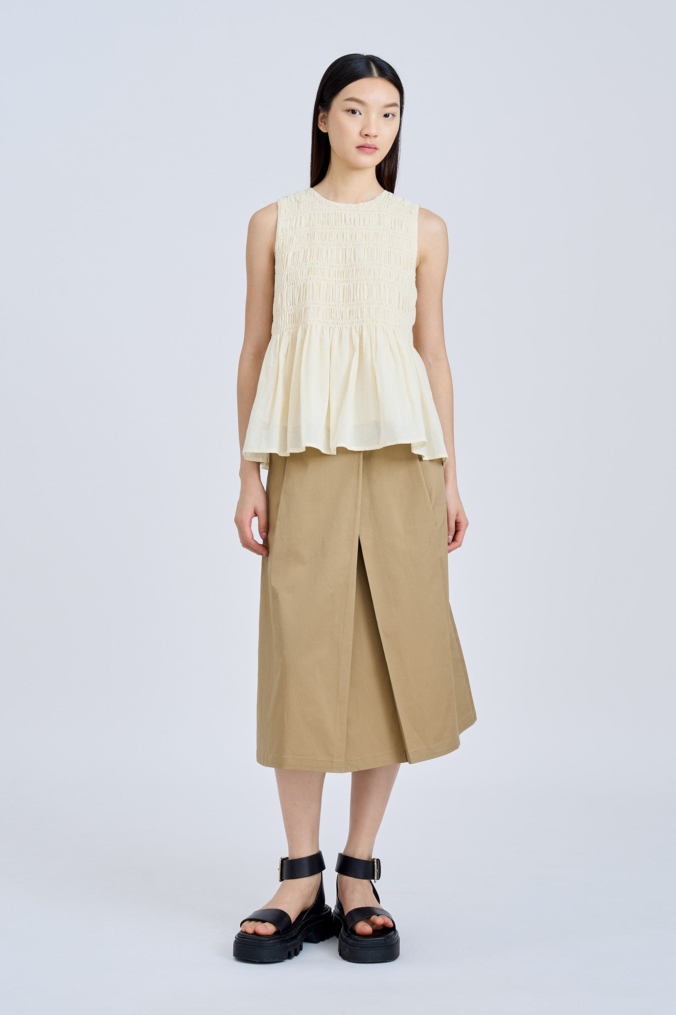 Sleeveless Smocked Top - Sand