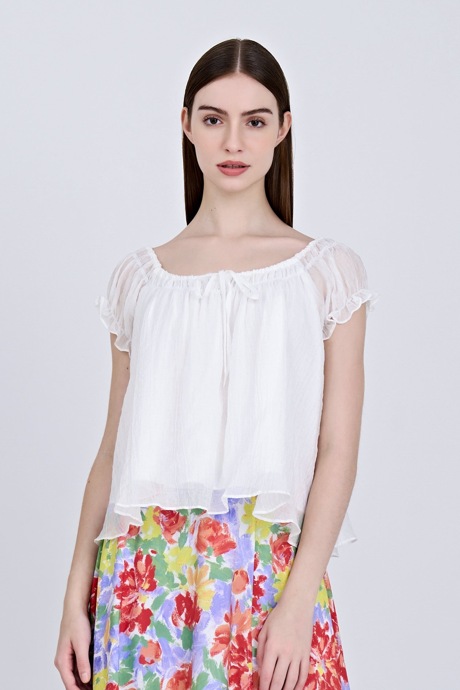 Gathered Neck Blouse - Cream