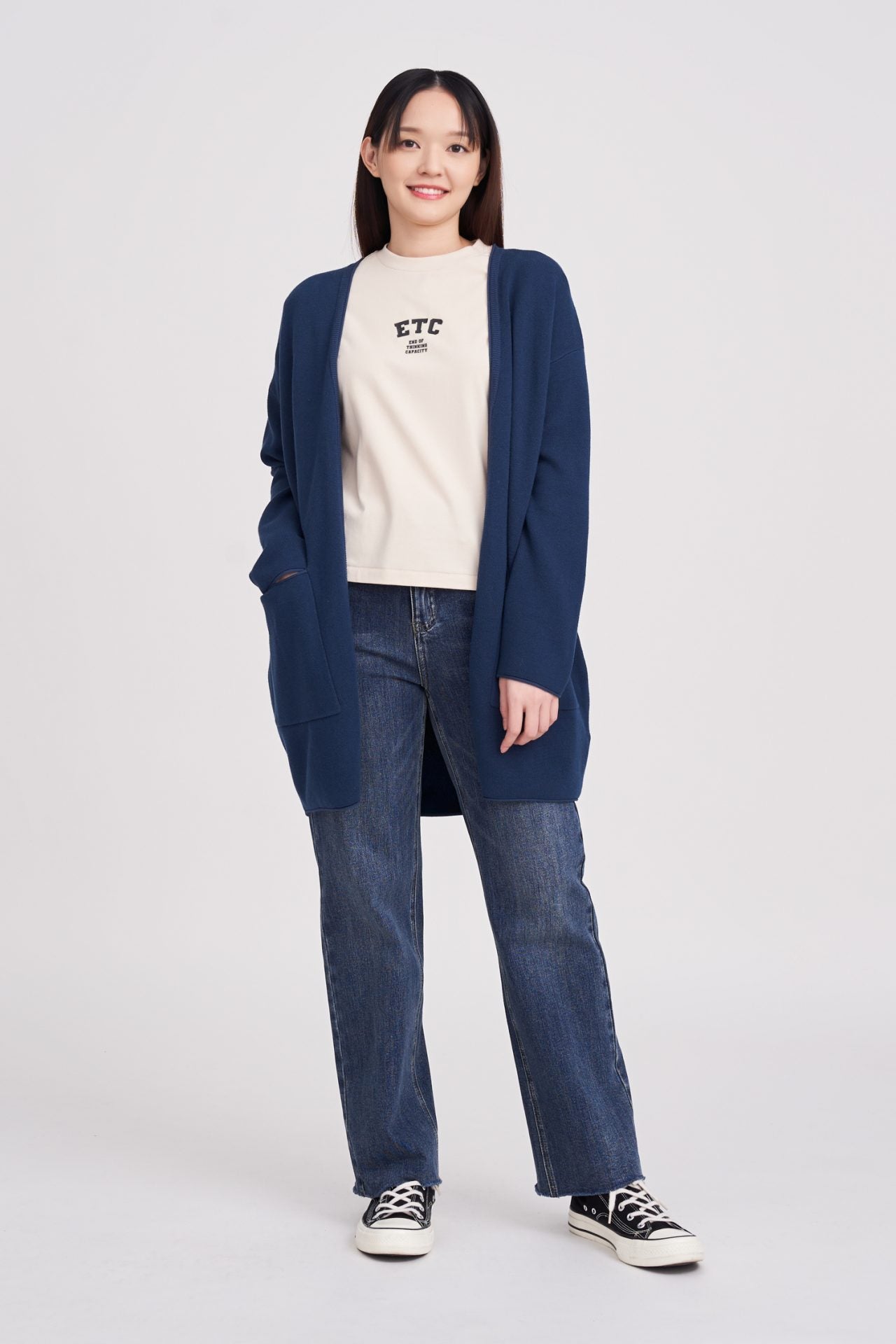 Relaxed Open Front Cardigan - Denim Blue