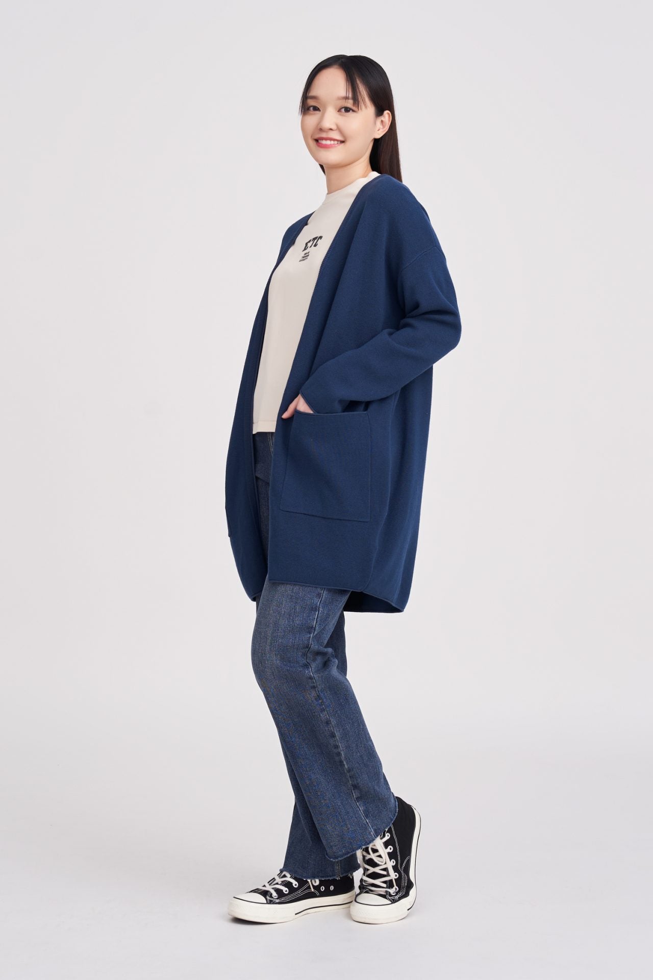 Relaxed Open Front Cardigan - Denim Blue