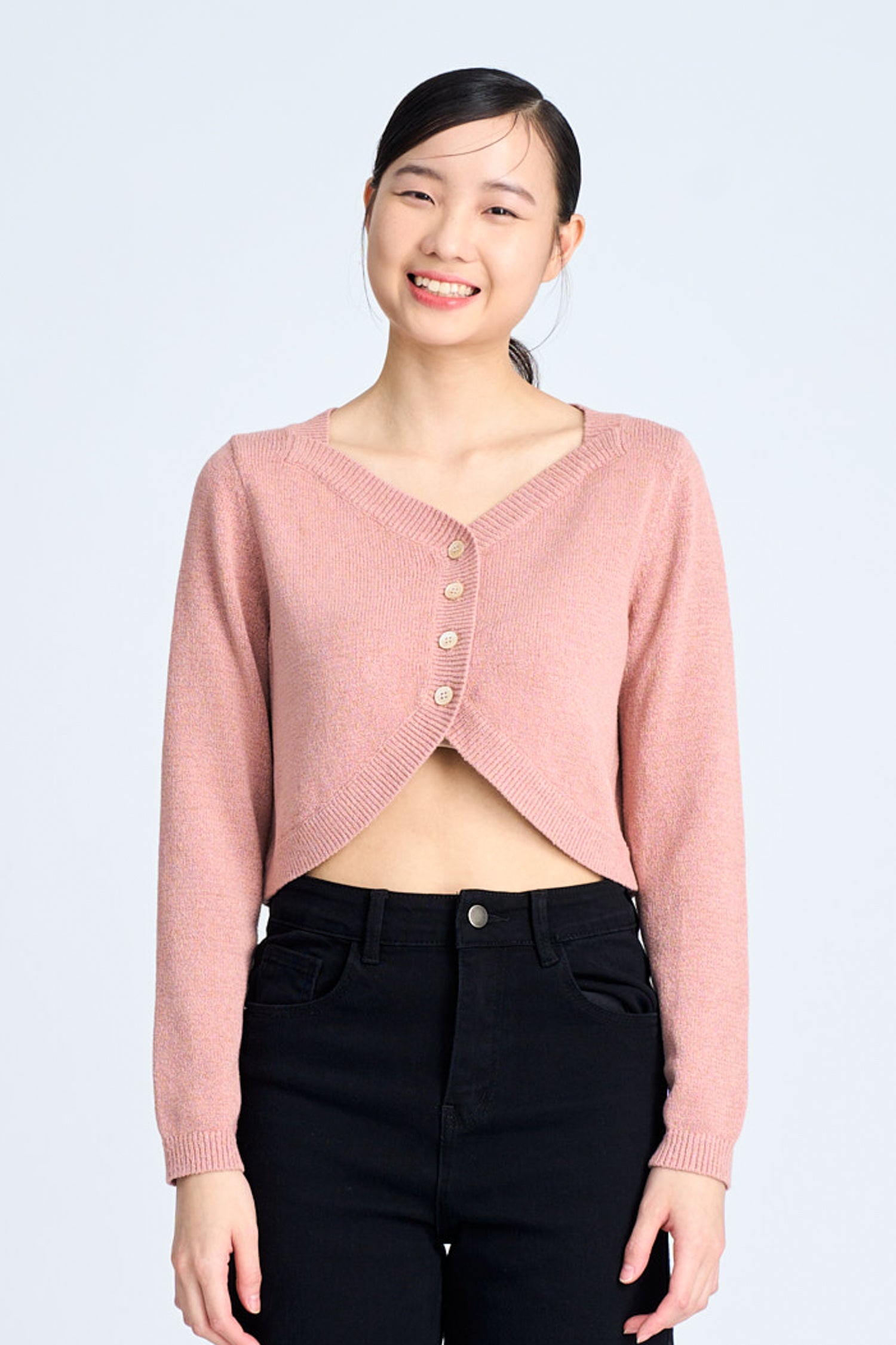 Cropped Knitted Cardigan - Blush