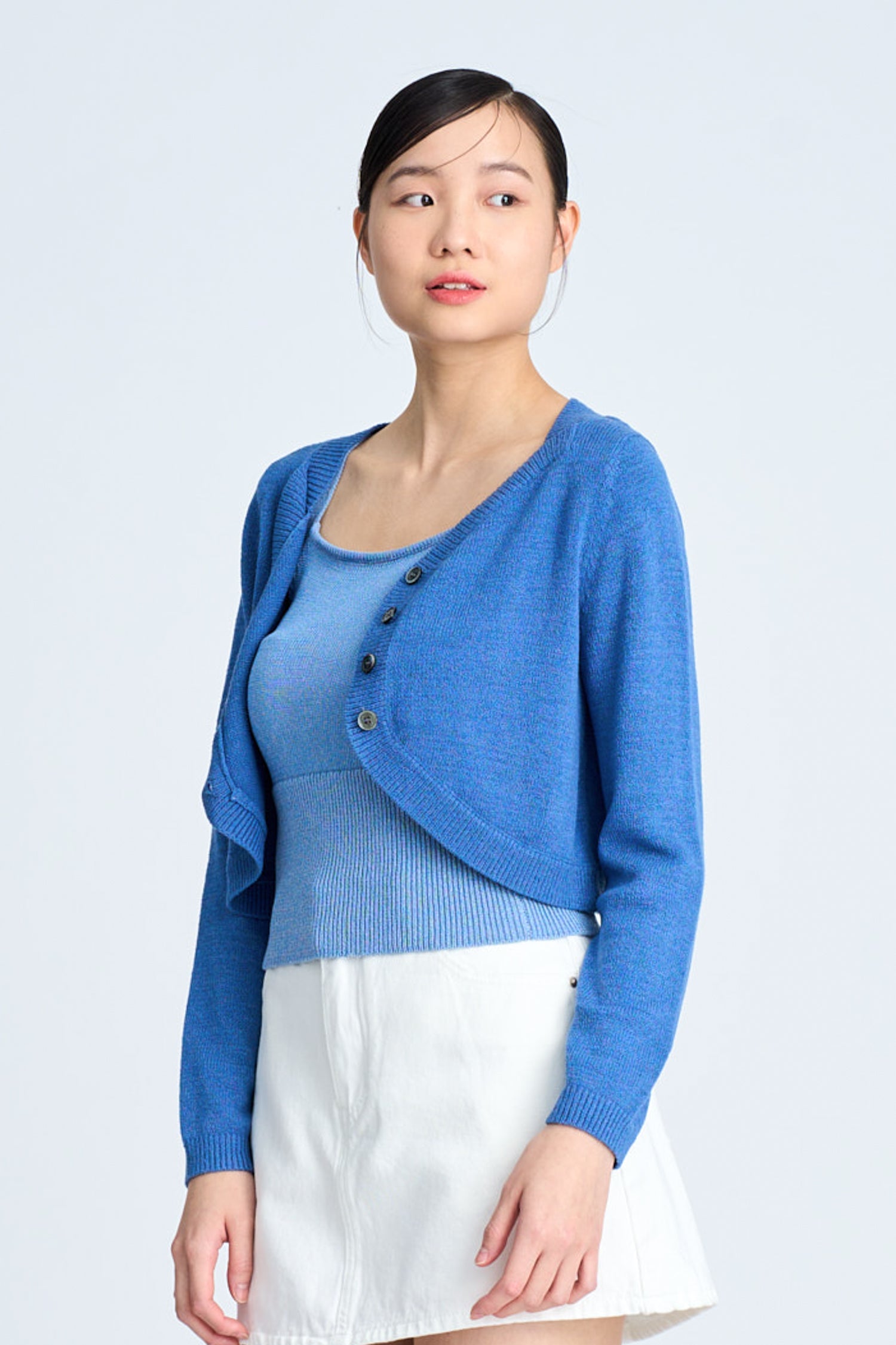 Cropped Knitted Cardigan - Denim