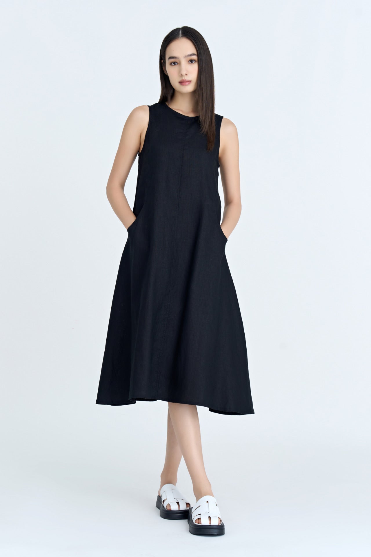 Panelled Sleeveless Dress - Black