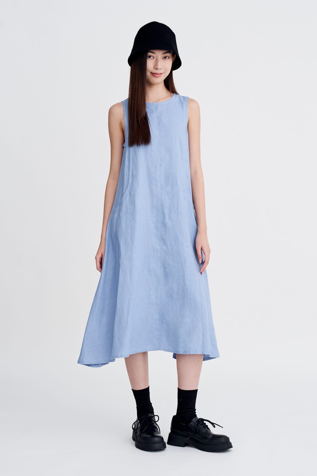 Panelled Sleeveless Dress - Dusty Blue