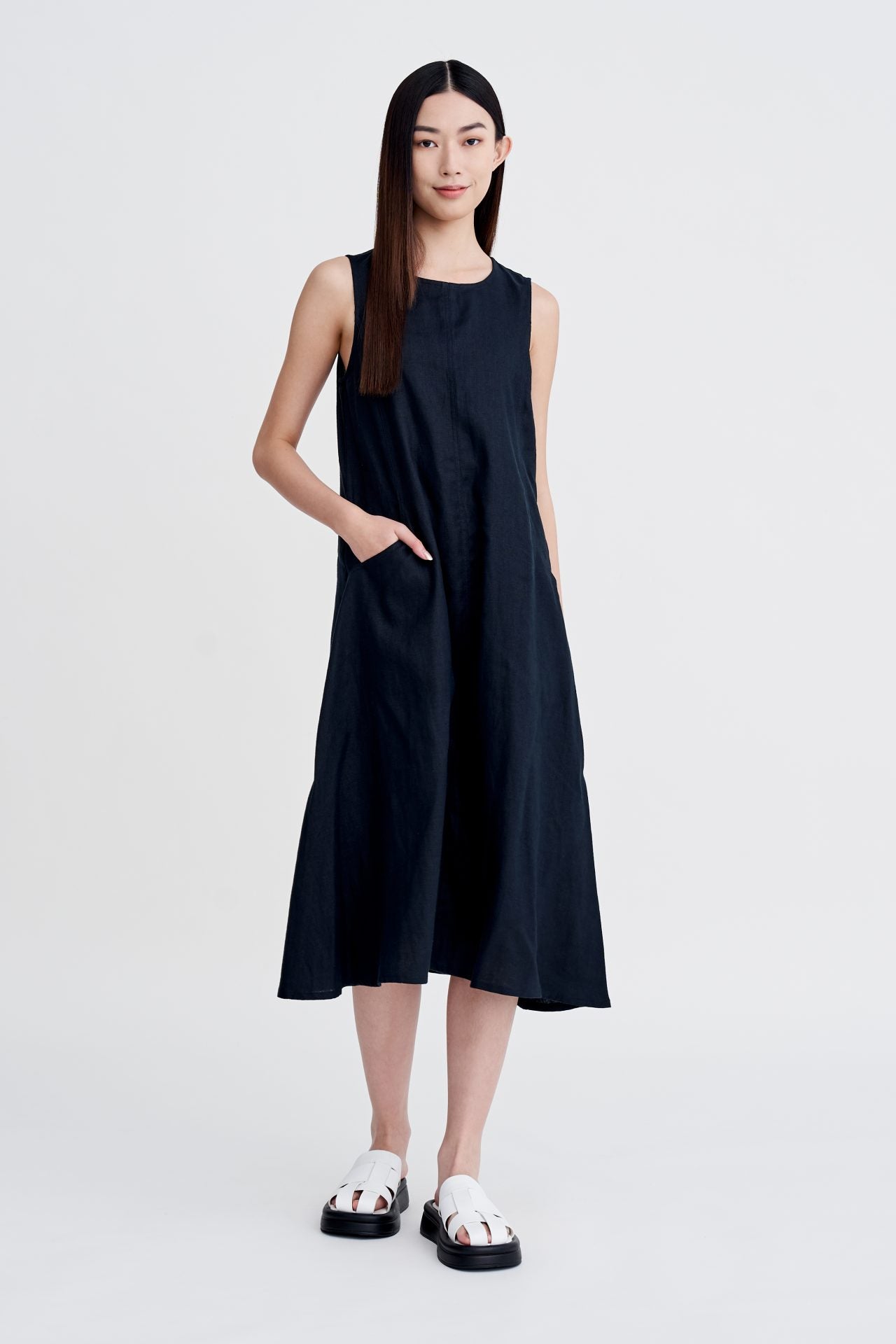 Panelled Sleeveless Dress - Navy