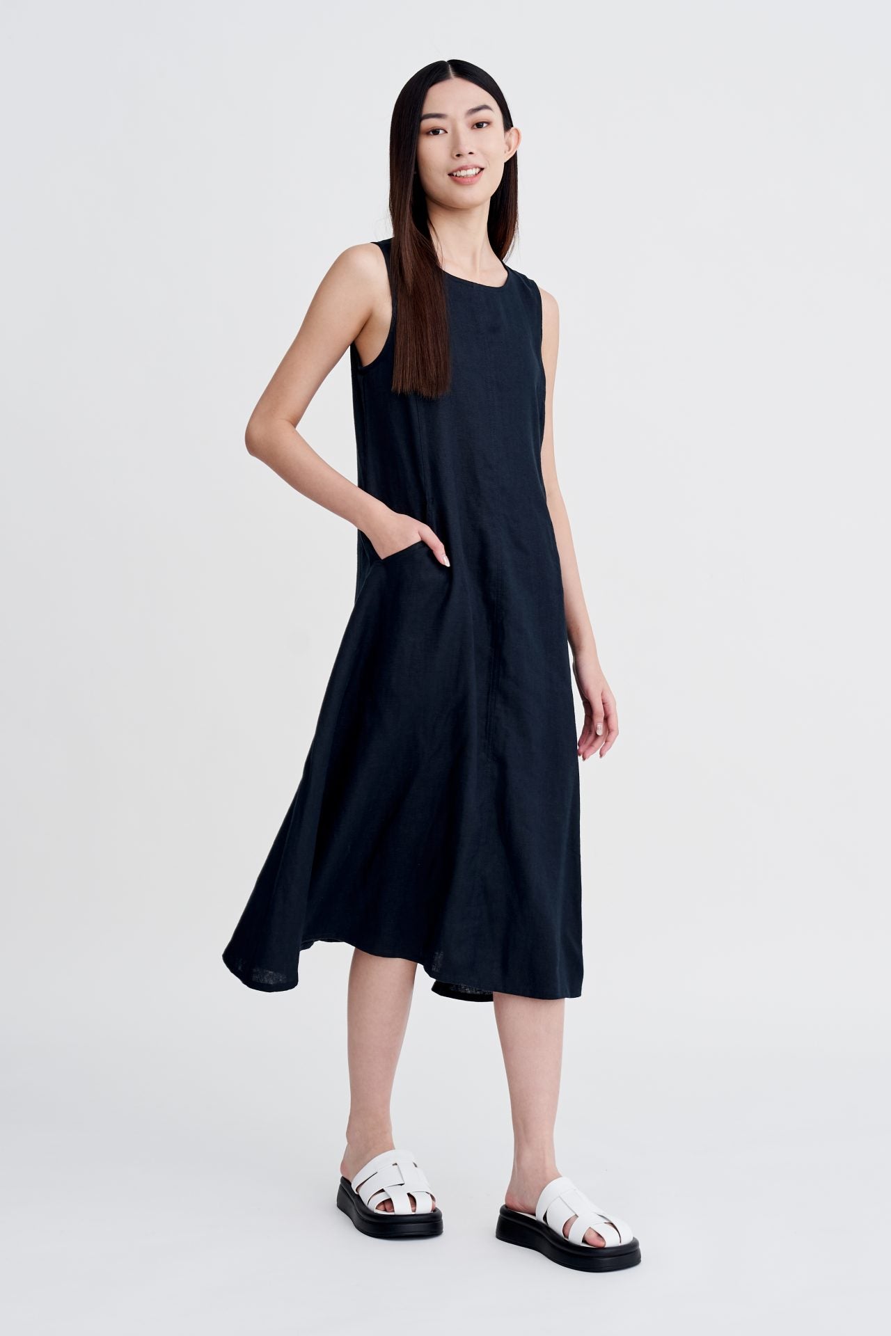 Panelled Sleeveless Dress - Navy