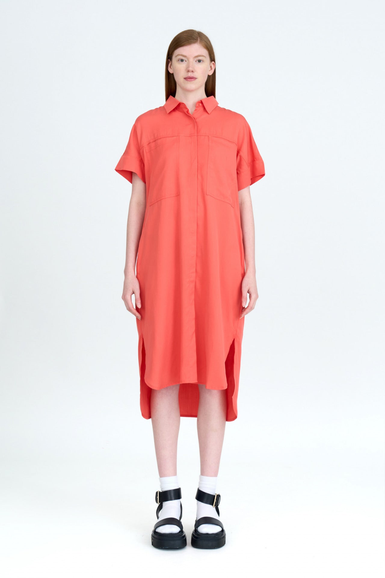 Rayon Patch Pocket Dress - Tomato