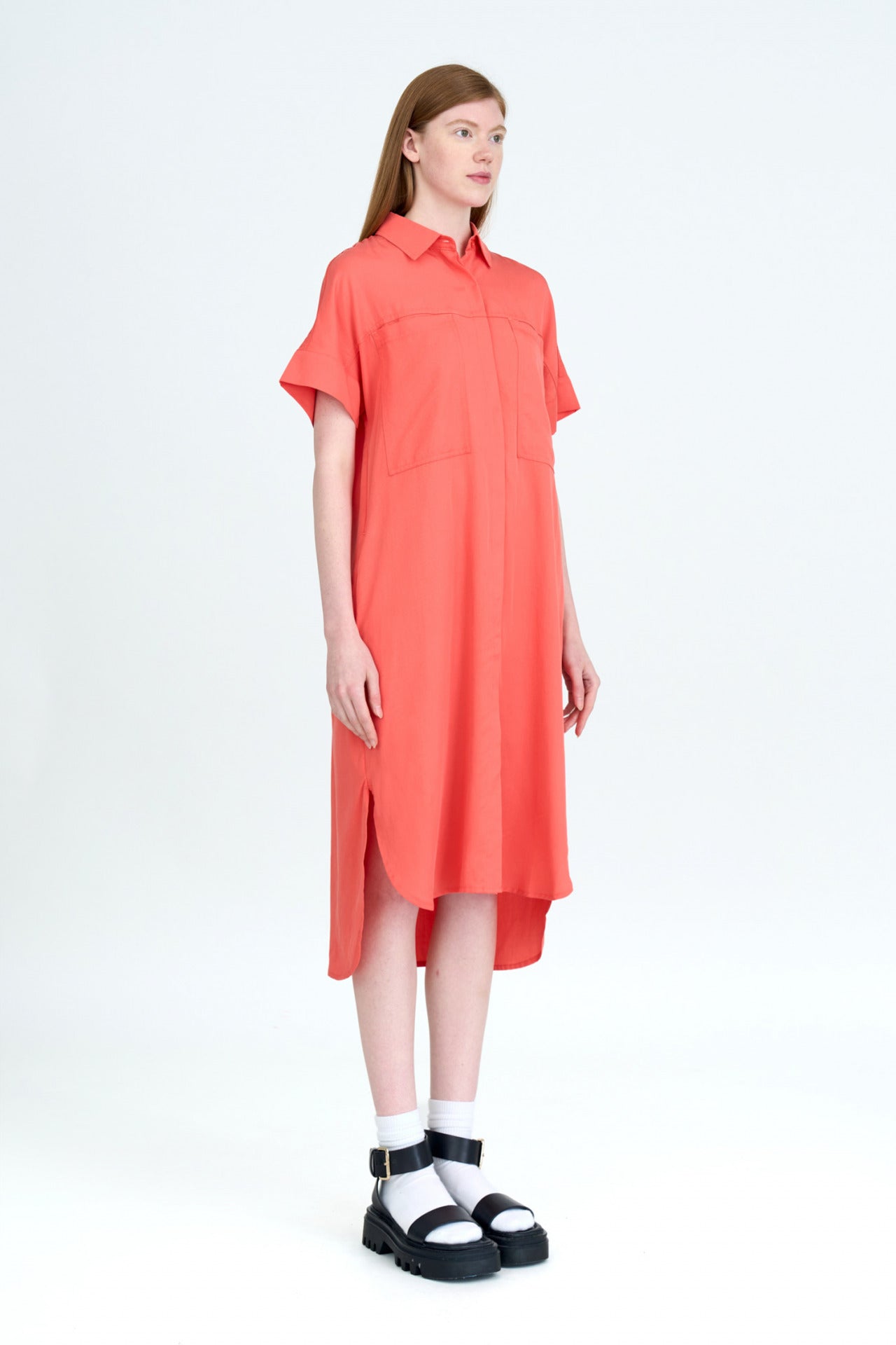 Rayon Patch Pocket Dress - Tomato