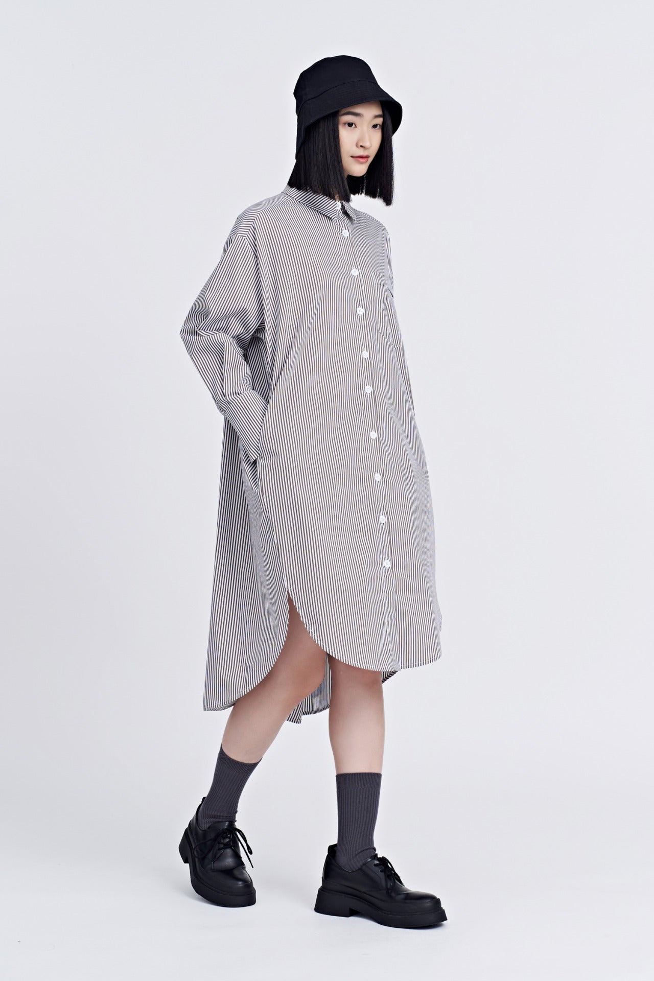 Cotton Striped Long Sleeve Dress