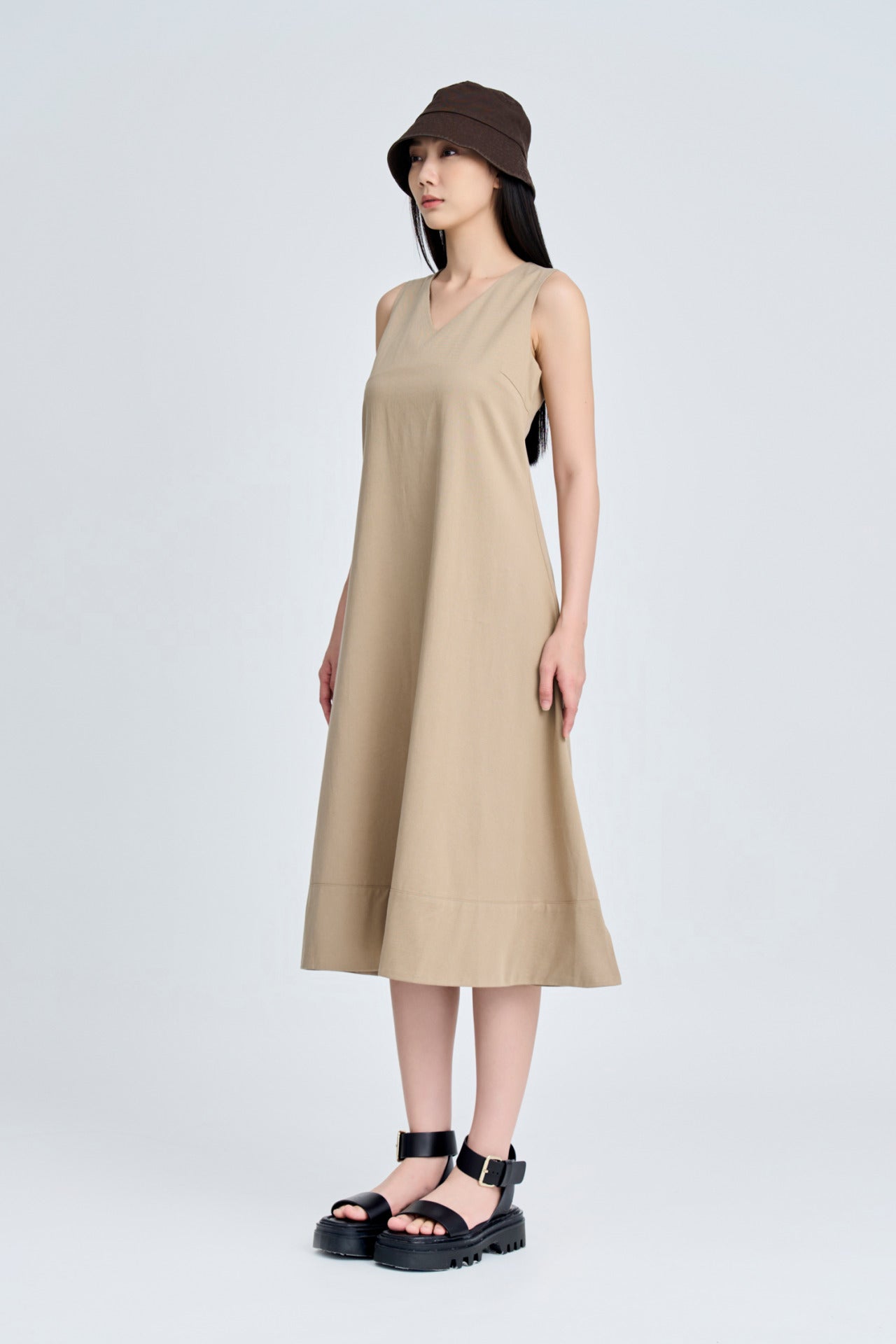 V-Neck Sleeveless Dress - Khaki