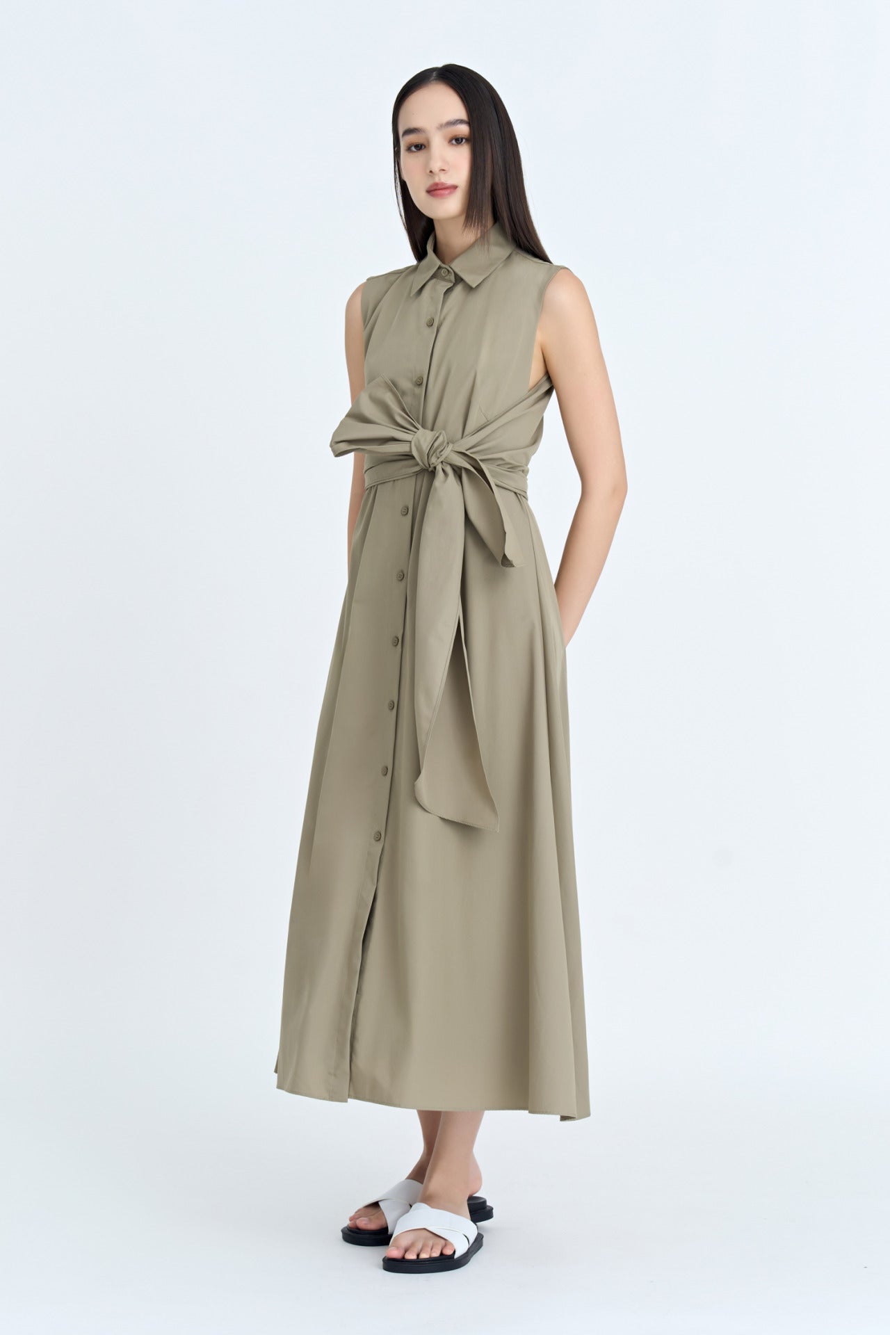 Sleeveless Wrap Dress - Khaki Green