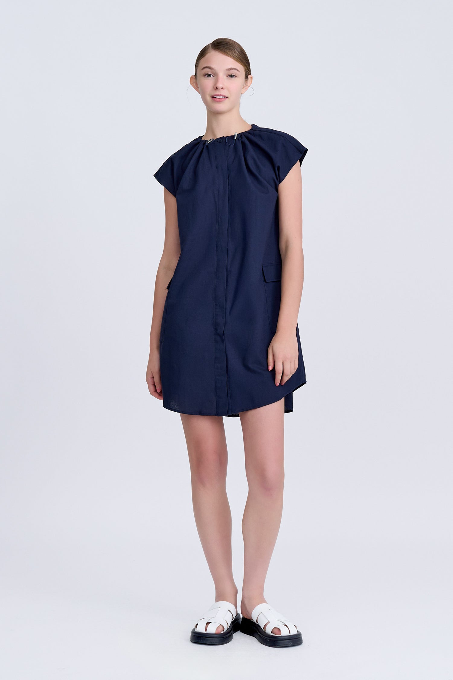 Drawcord Dress - Navy