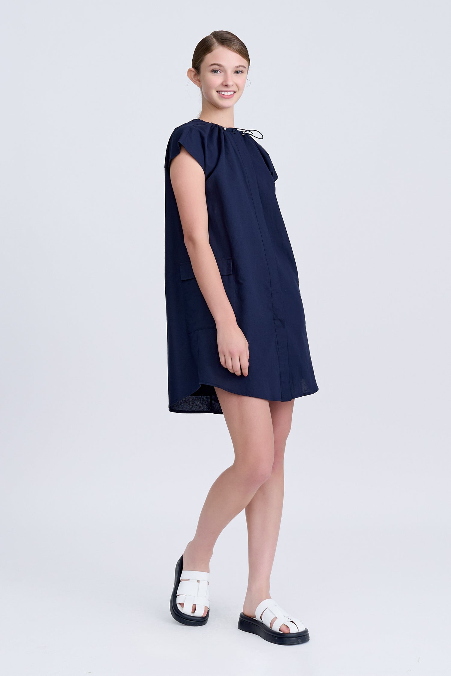 Drawcord Dress - Navy