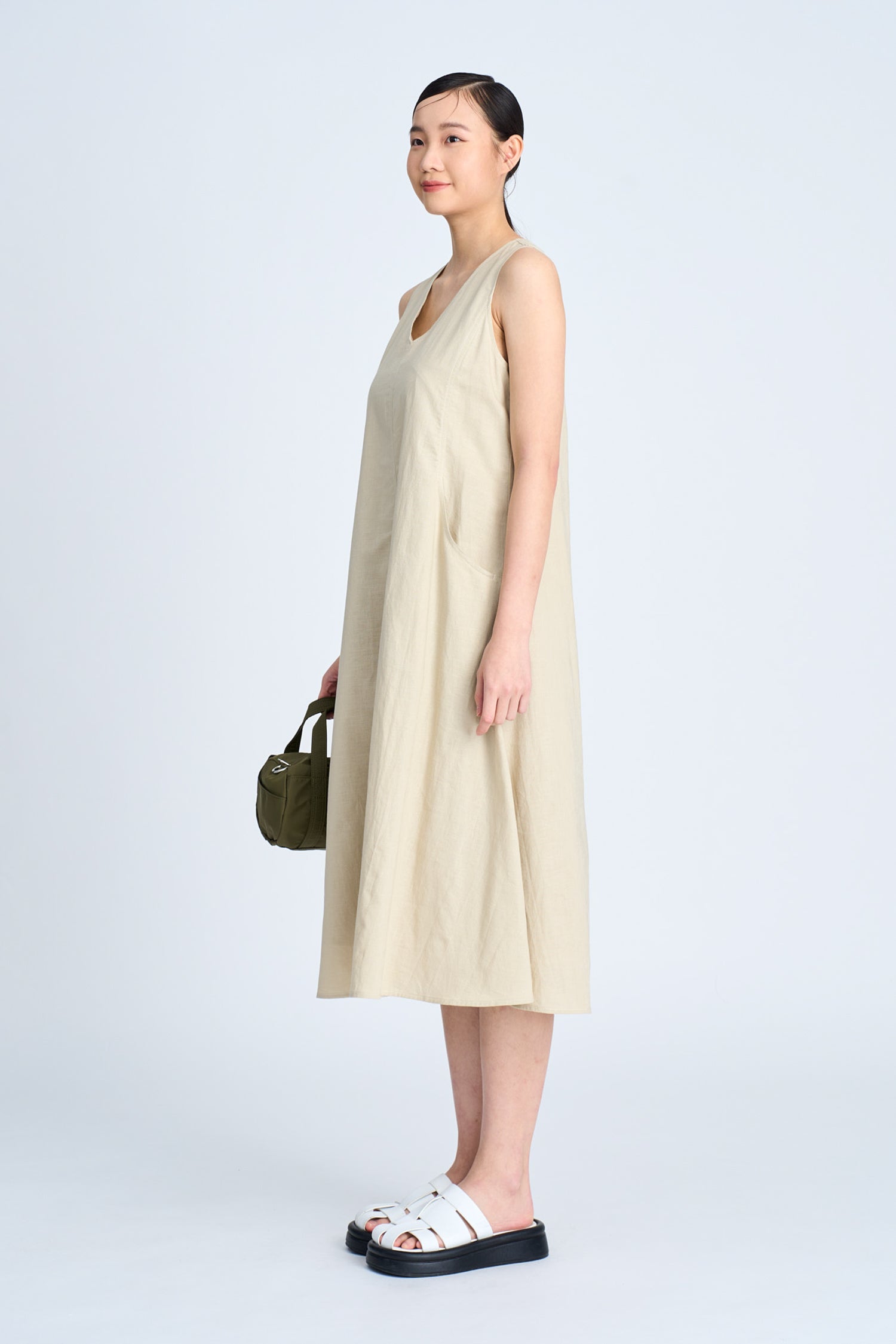 Panelled Sleeveless Dress - Sand