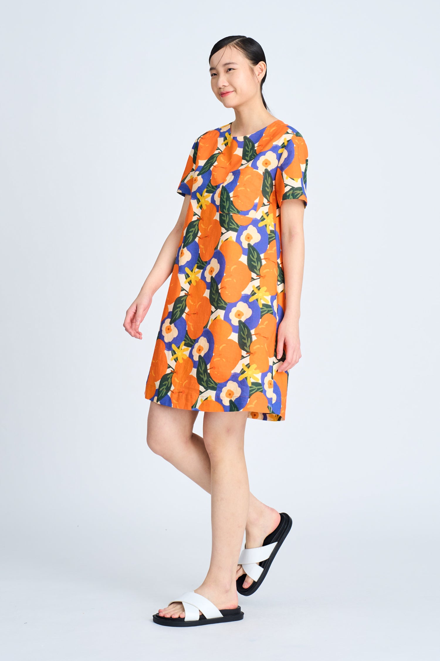 Floral Short Sleeve Dress - Floral Tangerine