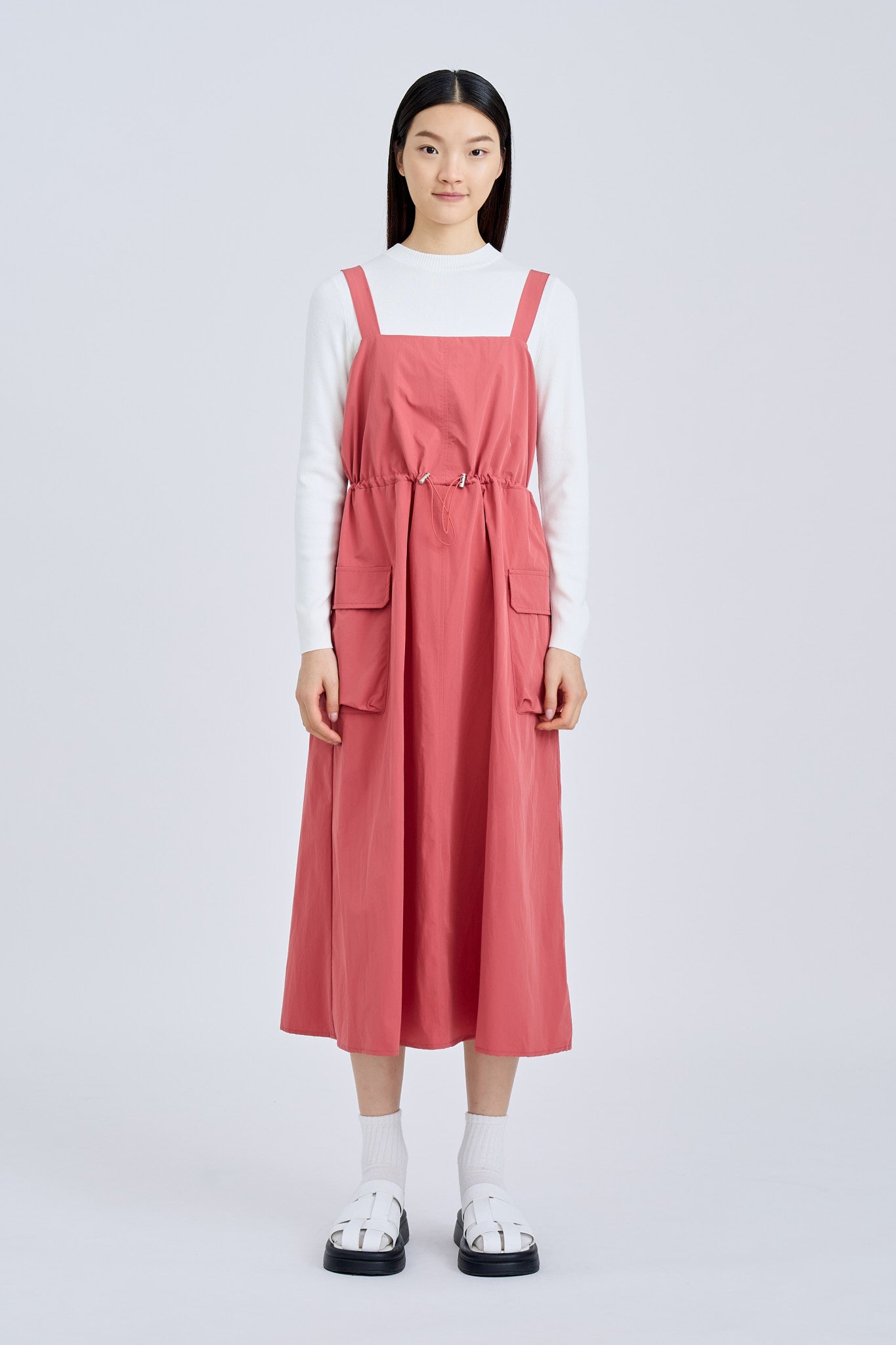 Drawstring Cargo Pinafore - Dusty Cedar